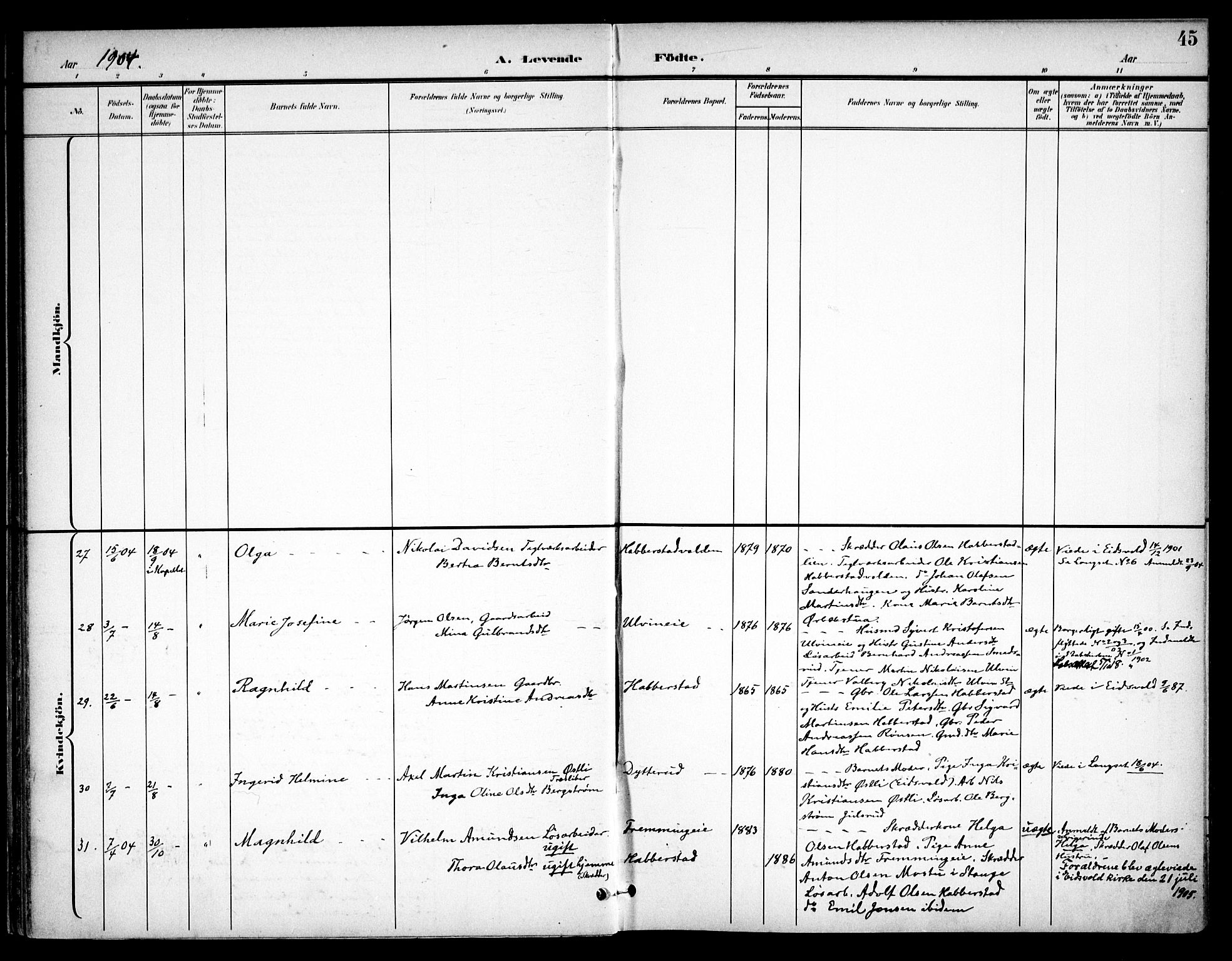 Eidsvoll prestekontor Kirkebøker, AV/SAO-A-10888/F/Fb/L0002: Parish register (official) no. II 2, 1897-1907, p. 45