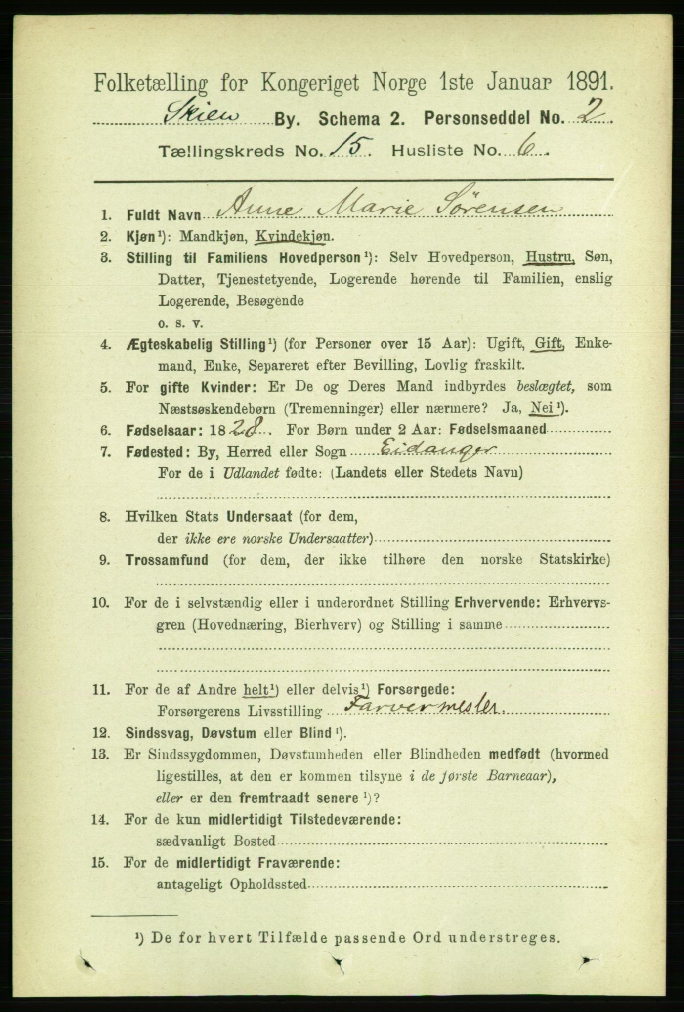 RA, 1891 census for 0806 Skien, 1891, p. 4468