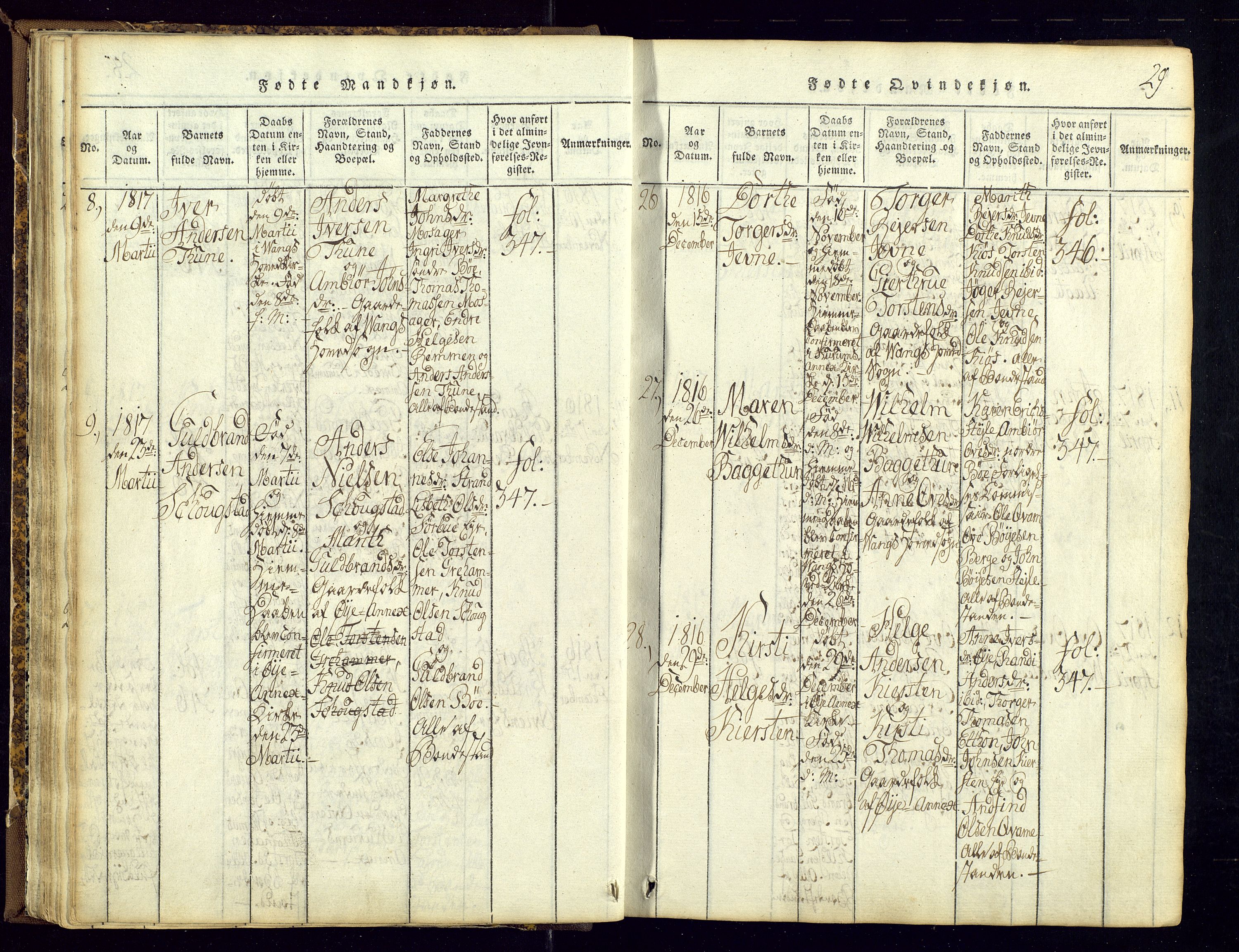 Vang prestekontor, Valdres, SAH/PREST-140/H/Ha/L0004: Parish register (official) no. 4, 1814-1831, p. 29