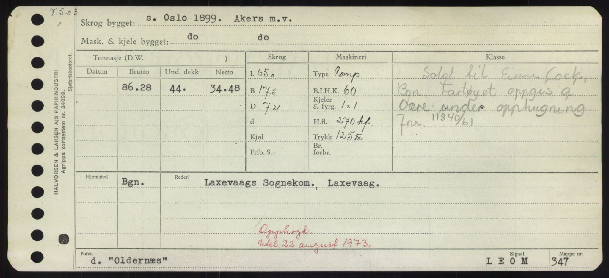 Sjøfartsdirektoratet med forløpere, Skipsmålingen, RA/S-1627/H/Hd/L0028: Fartøy, O, p. 205