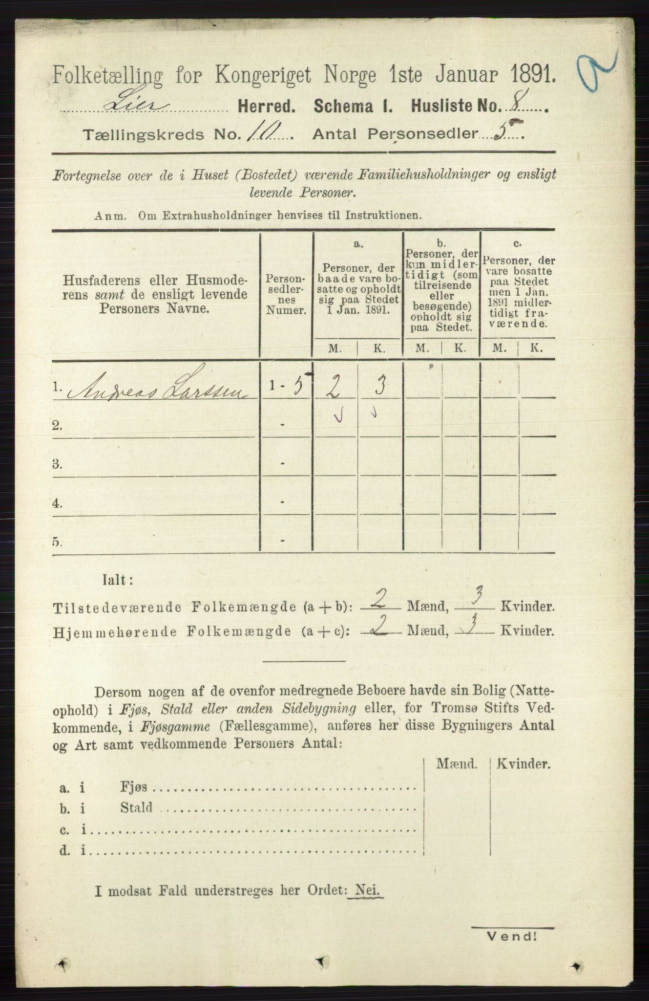 RA, 1891 census for 0626 Lier, 1891, p. 6191