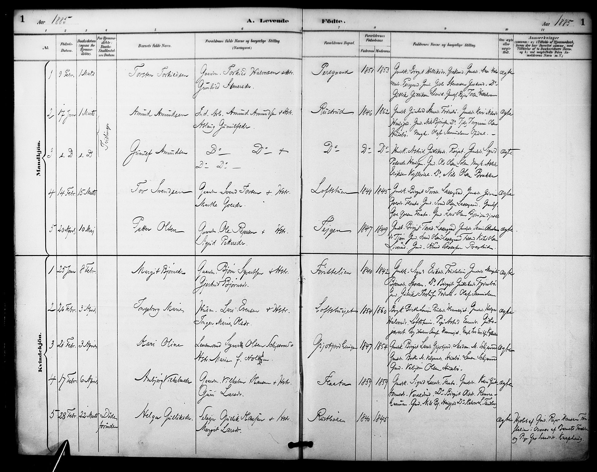 Nore kirkebøker, SAKO/A-238/F/Fc/L0004: Parish register (official) no. III 4, 1885-1898, p. 1