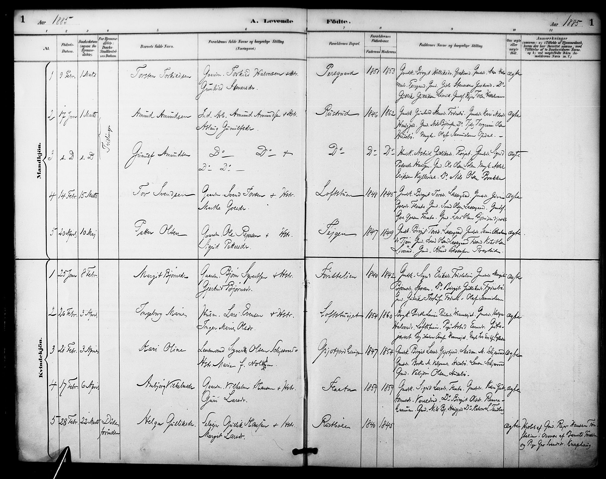 Nore kirkebøker, AV/SAKO-A-238/F/Fc/L0004: Parish register (official) no. III 4, 1885-1898, p. 1