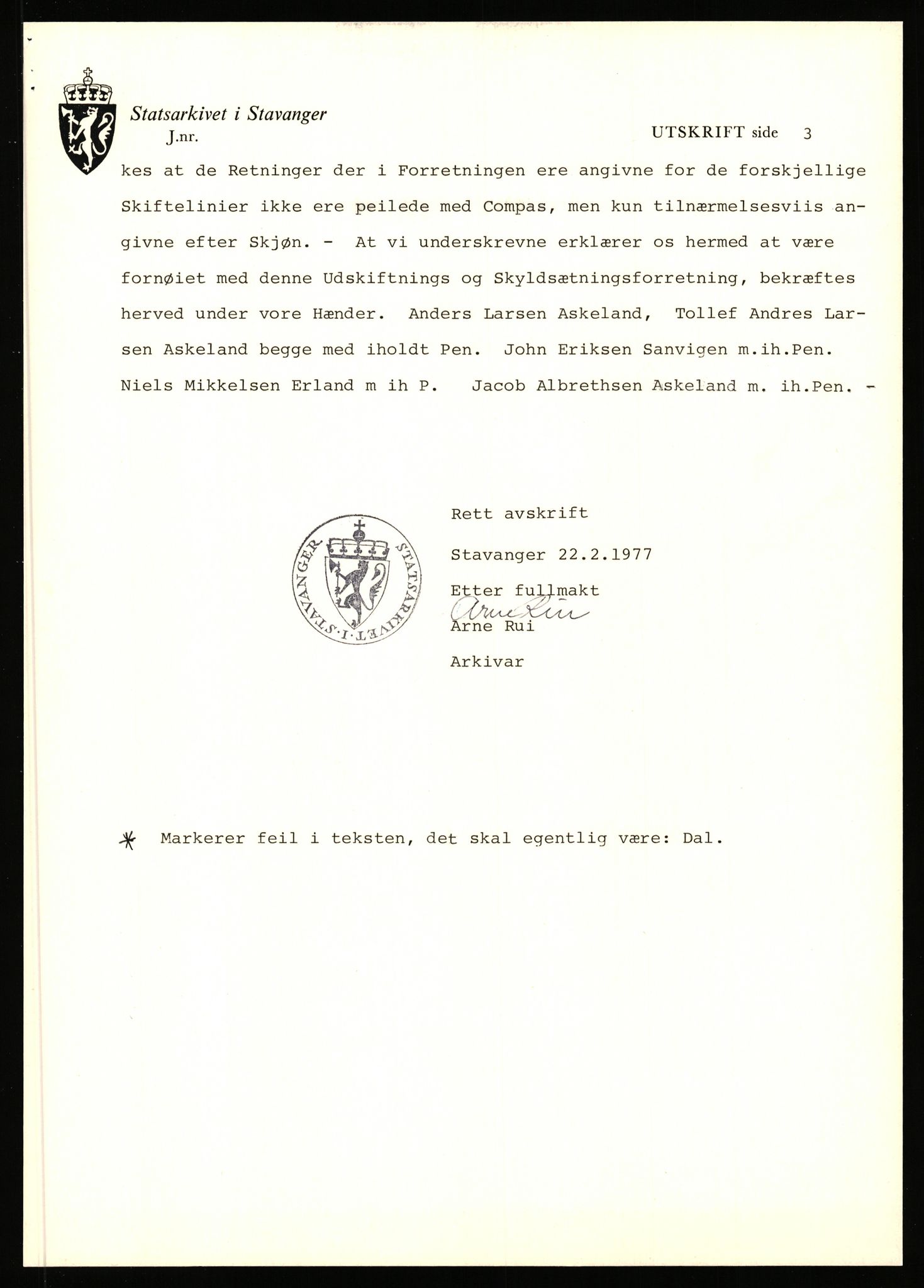 Statsarkivet i Stavanger, AV/SAST-A-101971/03/Y/Yj/L0002: Avskrifter sortert etter gårdsnavn: Amdal indre - Askeland, 1750-1930, p. 583