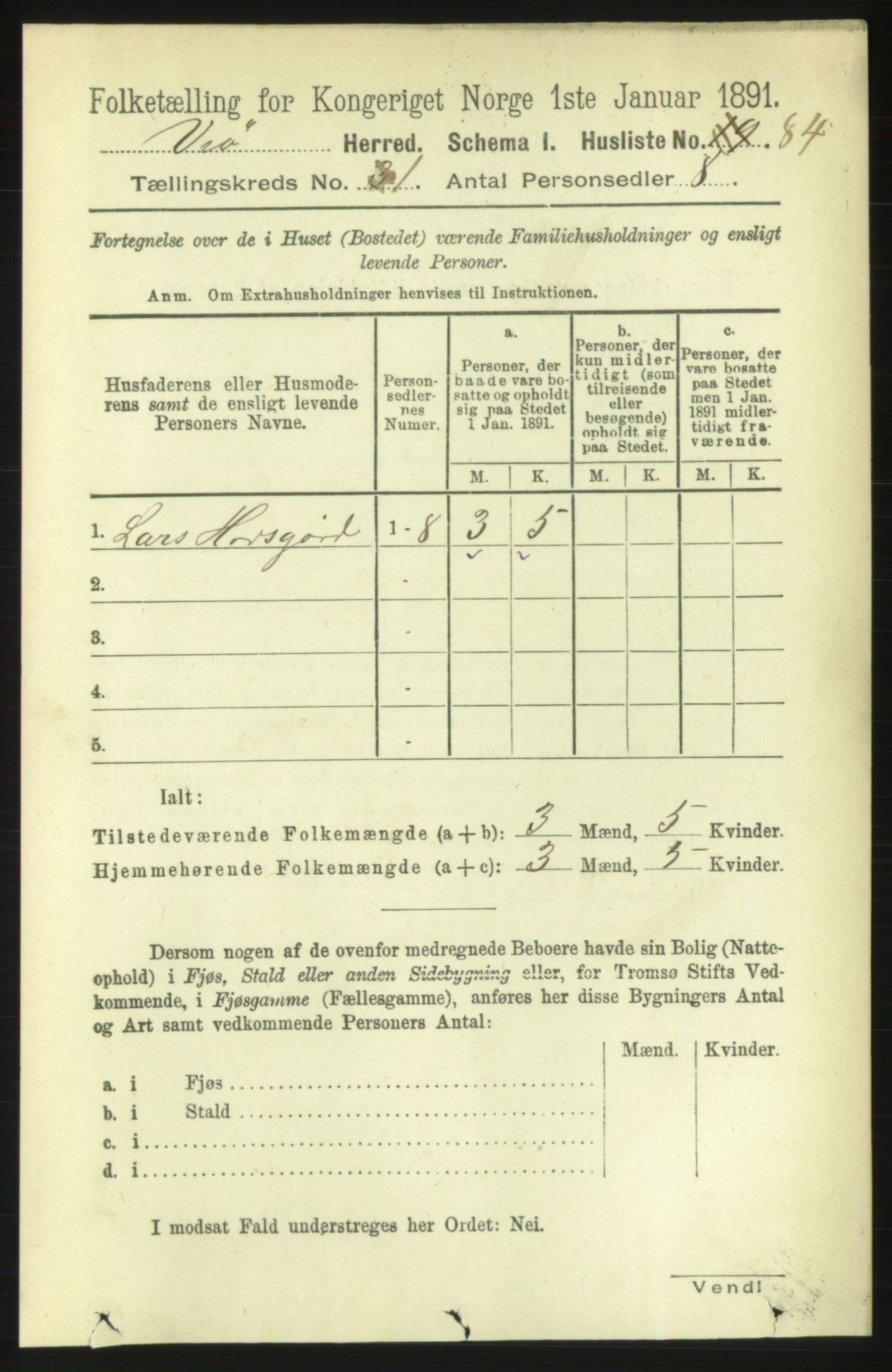 RA, 1891 census for 1541 Veøy, 1891, p. 100