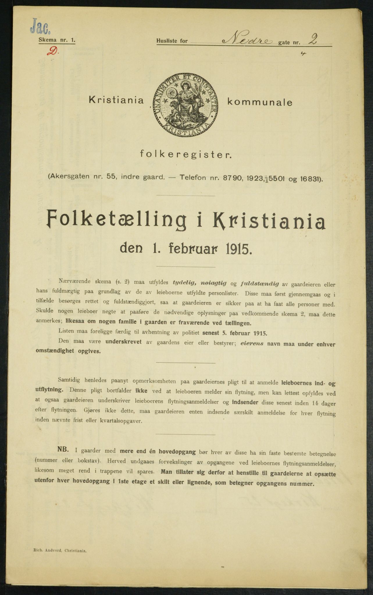 OBA, Municipal Census 1915 for Kristiania, 1915, p. 68586