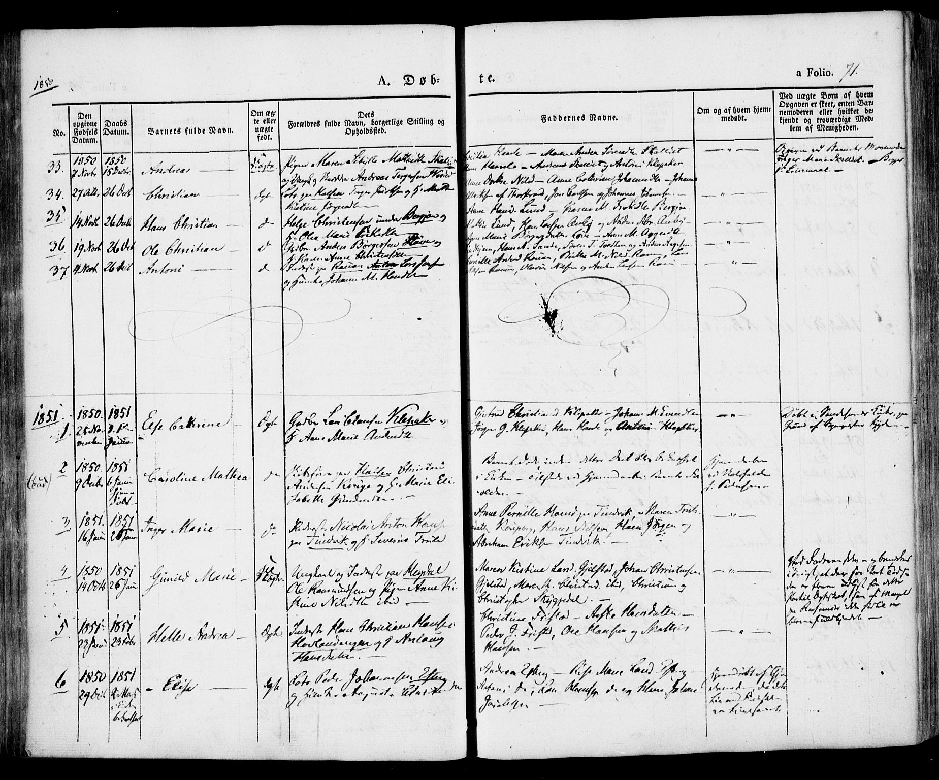 Tjølling kirkebøker, SAKO/A-60/F/Fa/L0006: Parish register (official) no. 6, 1835-1859, p. 71