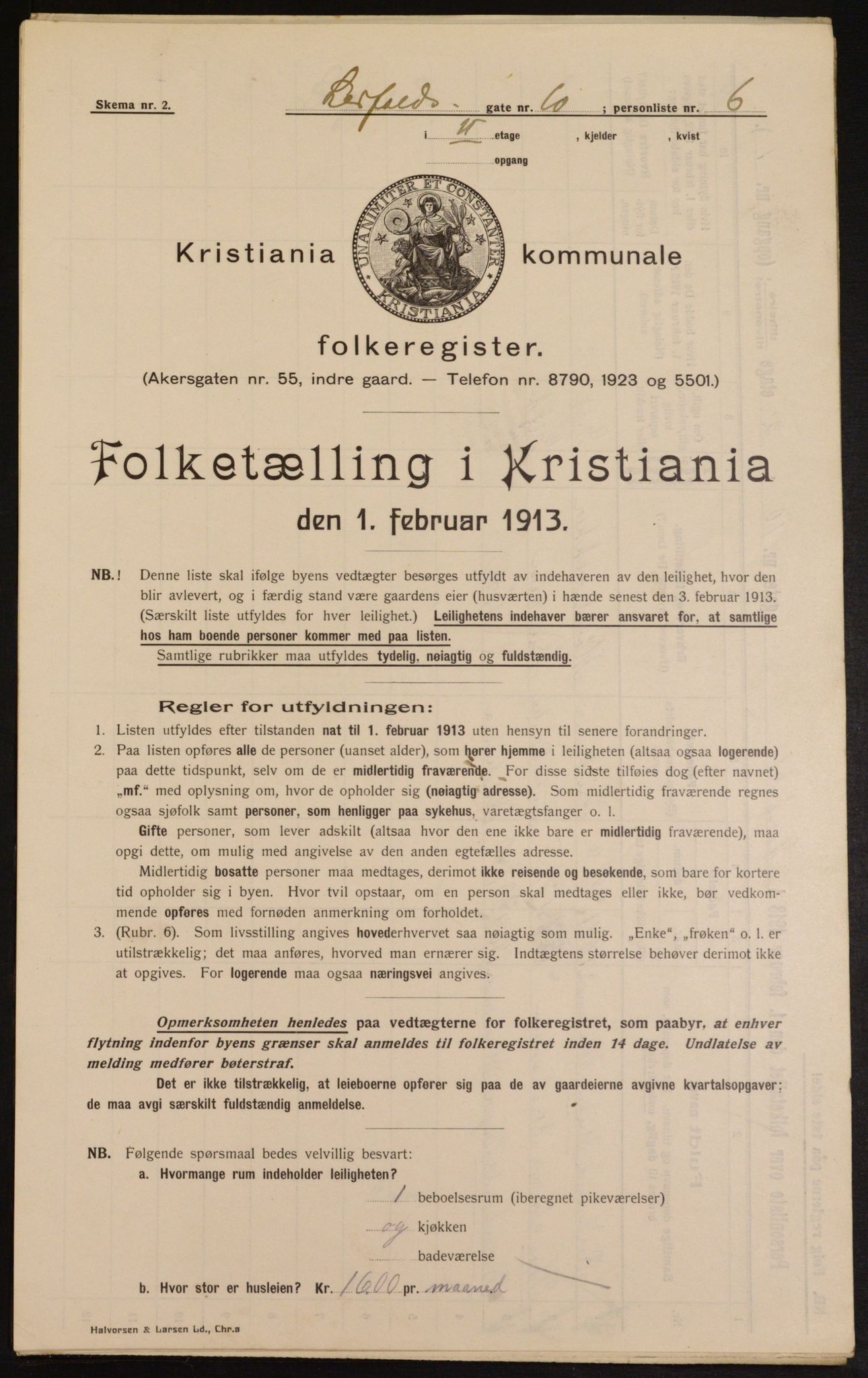 OBA, Municipal Census 1913 for Kristiania, 1913, p. 57013