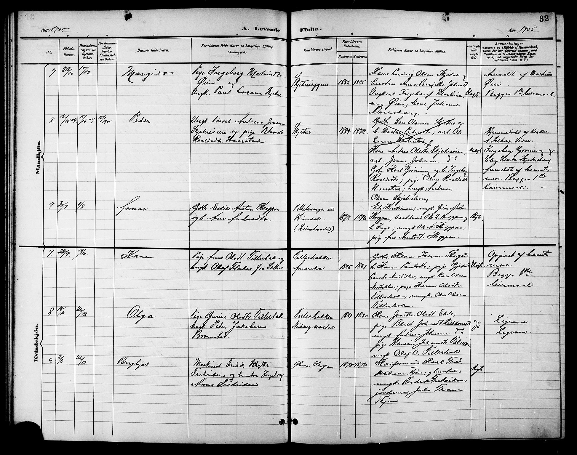 Ministerialprotokoller, klokkerbøker og fødselsregistre - Sør-Trøndelag, SAT/A-1456/621/L0460: Parish register (copy) no. 621C03, 1896-1914, p. 32