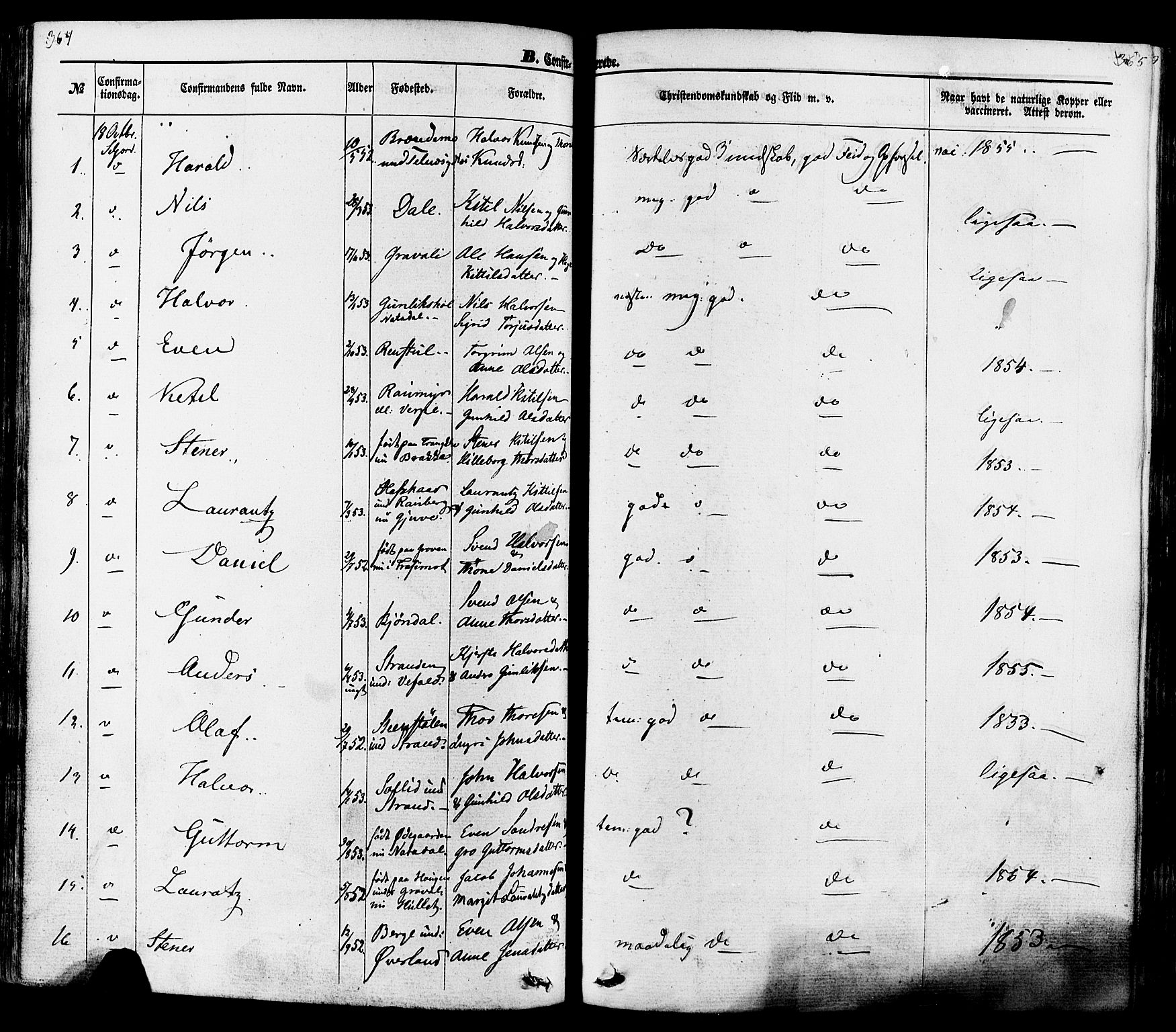 Seljord kirkebøker, SAKO/A-20/F/Fa/L0013: Parish register (official) no. I 13, 1866-1876, p. 364-365