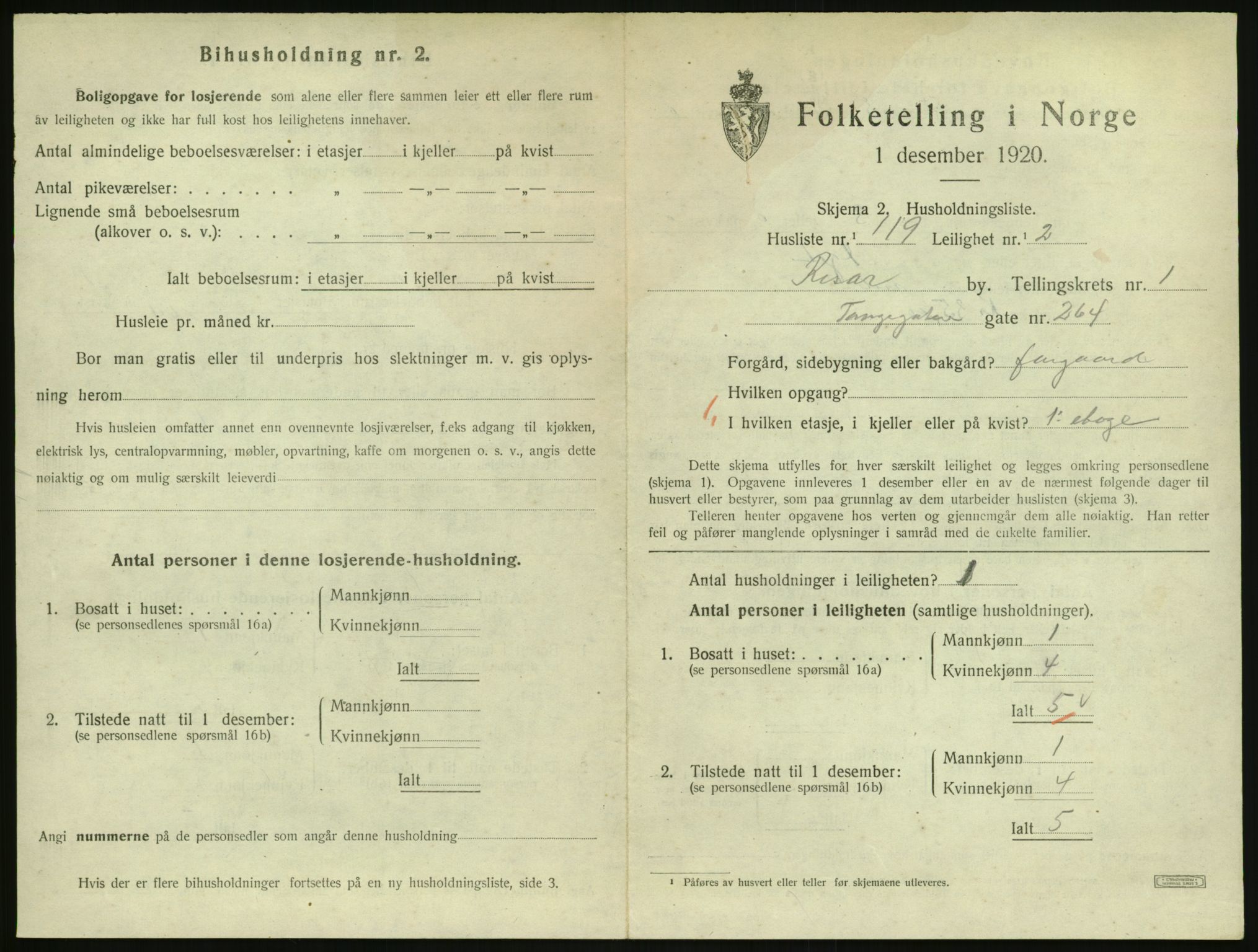 SAK, 1920 census for Risør, 1920, p. 1641