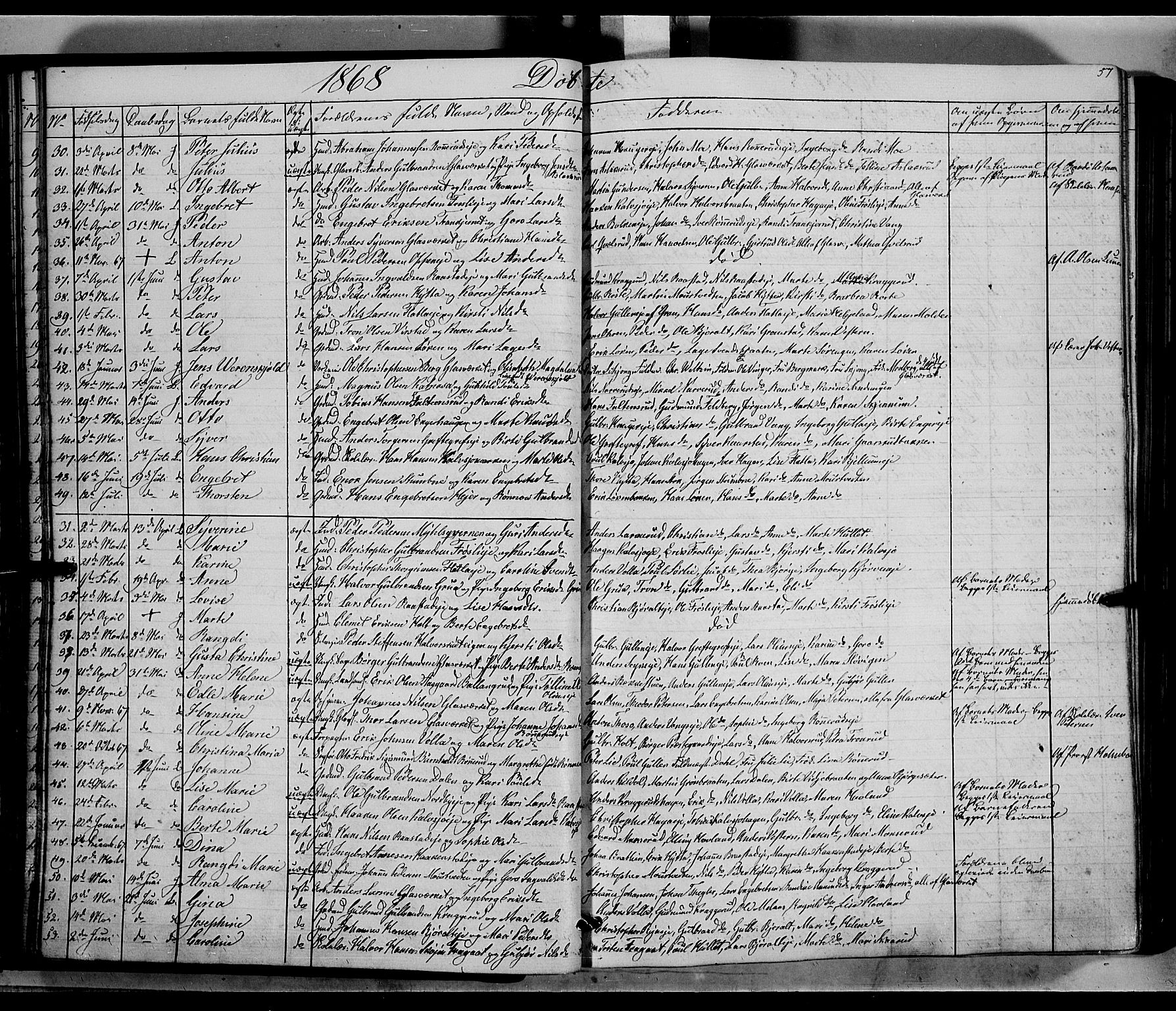 Jevnaker prestekontor, AV/SAH-PREST-116/H/Ha/Haa/L0007: Parish register (official) no. 7, 1858-1876, p. 57