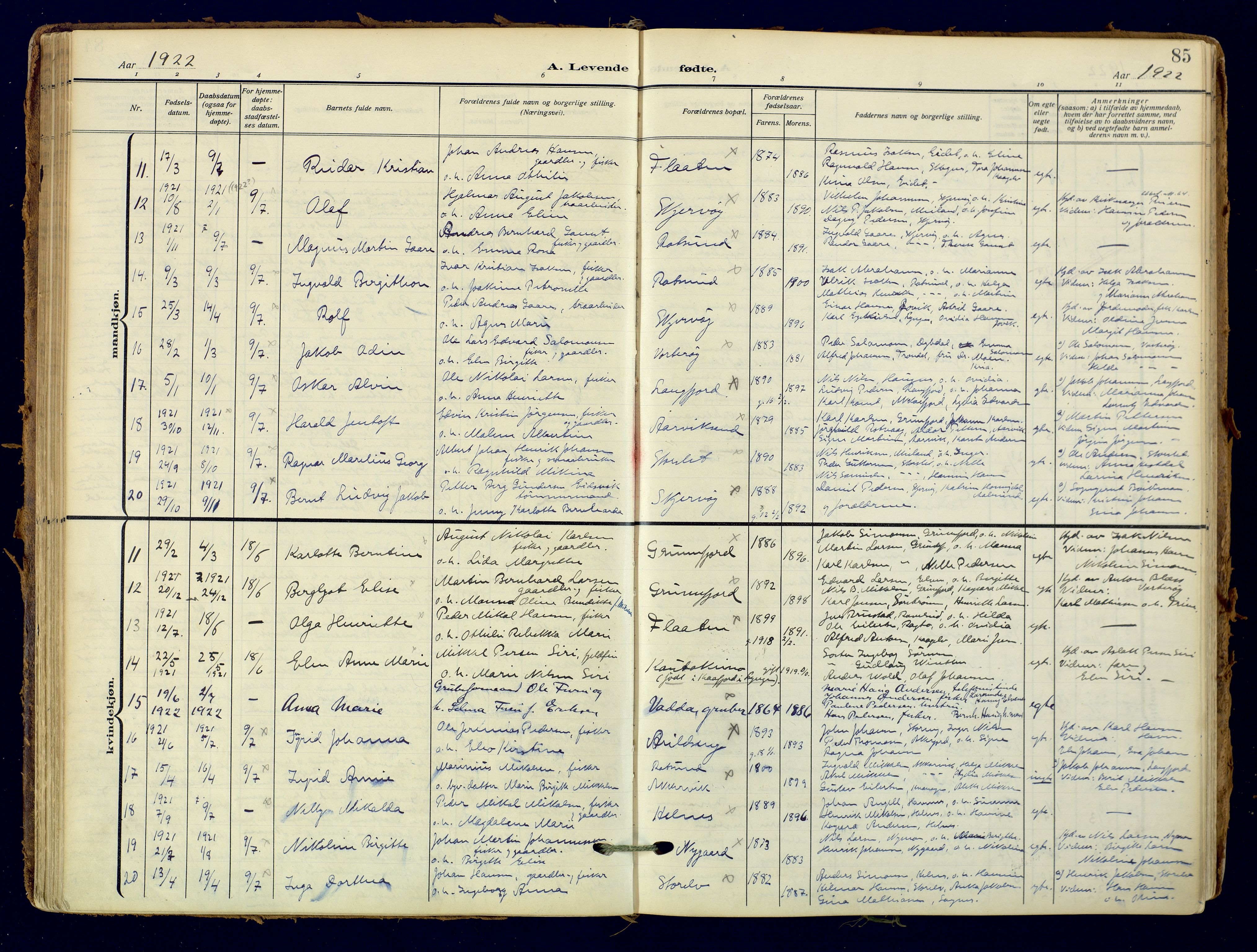 Skjervøy sokneprestkontor, AV/SATØ-S-1300/H/Ha/Haa: Parish register (official) no. 18, 1910-1926, p. 85