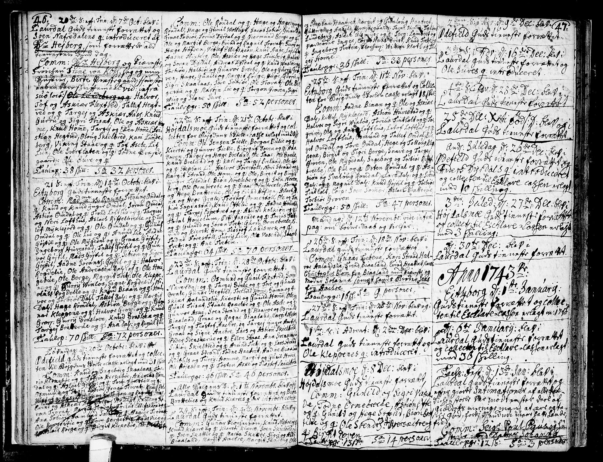Lårdal kirkebøker, SAKO/A-284/F/Fa/L0002: Parish register (official) no. I 2, 1734-1754, p. 46-47