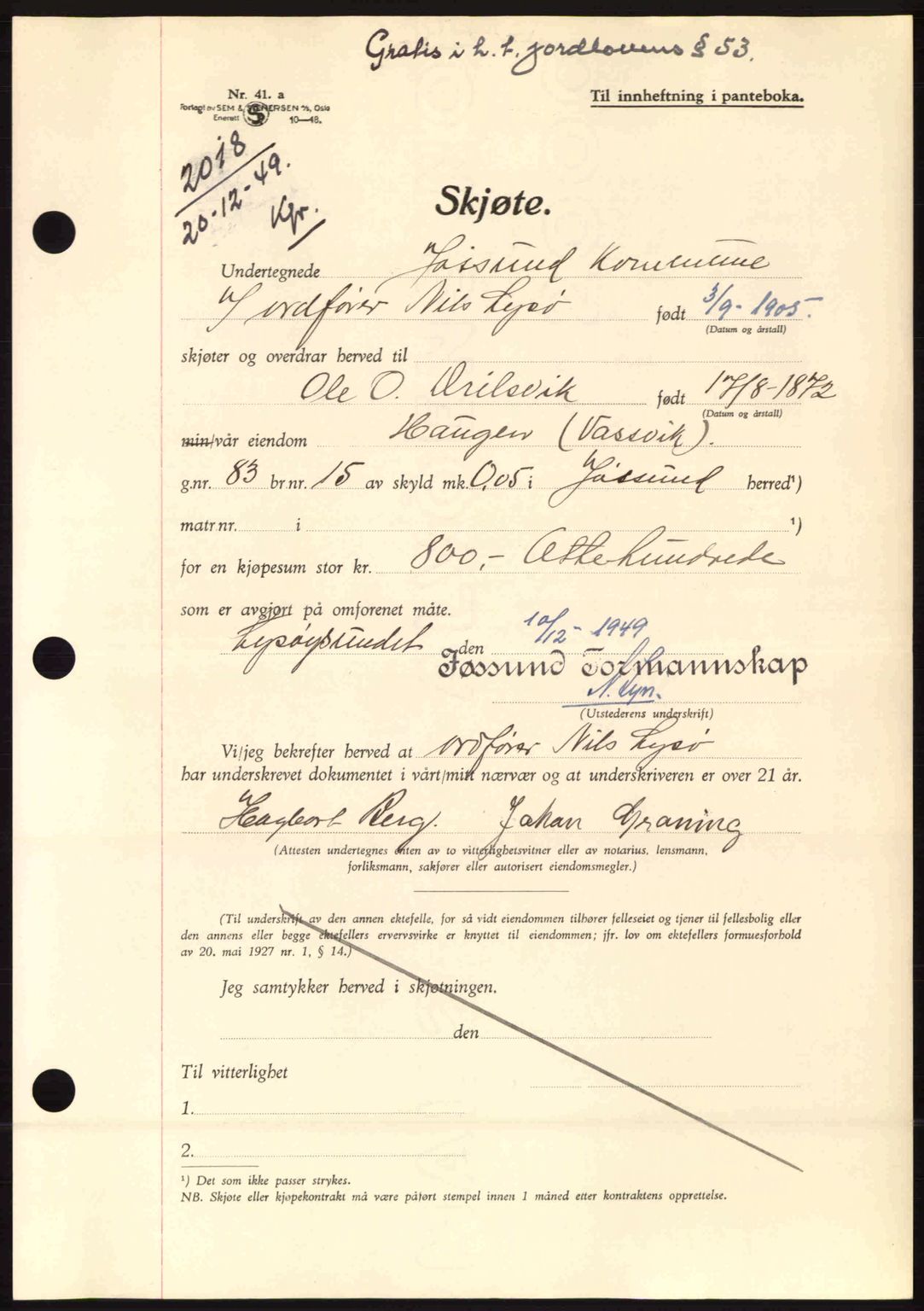 Fosen sorenskriveri, AV/SAT-A-1107/1/2/2C: Mortgage book no. A10, 1949-1950, Diary no: : 2018/1949
