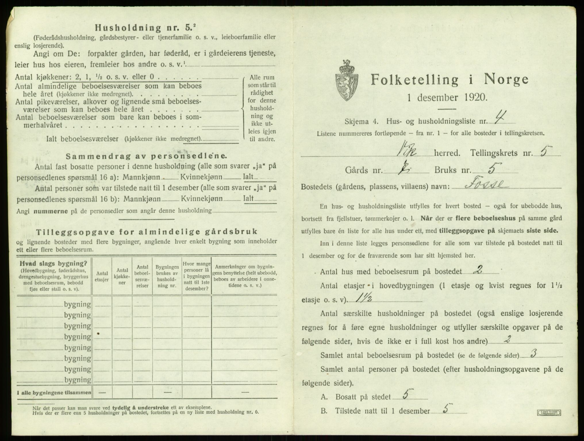 SAB, 1920 census for Vik, 1920, p. 623