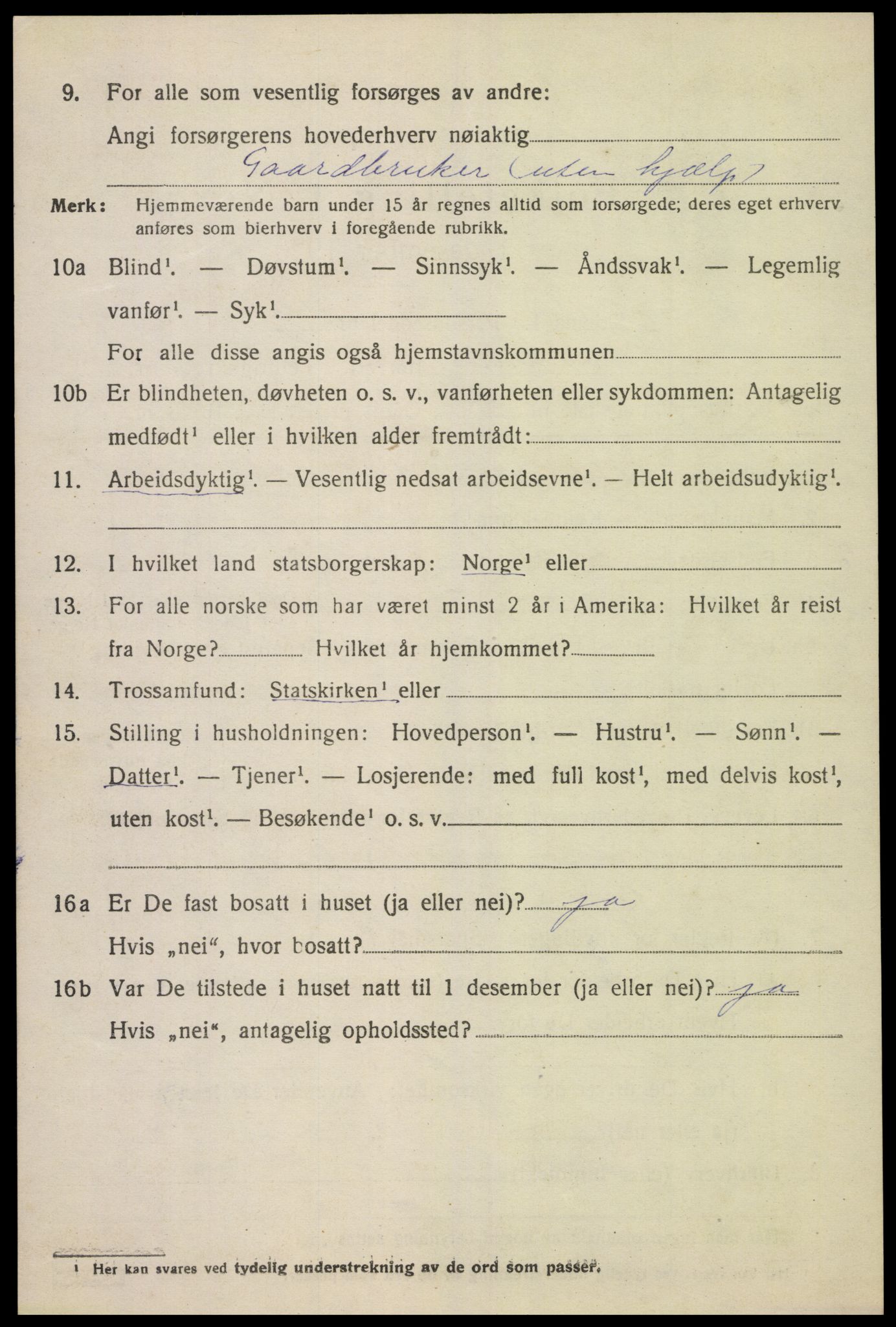SAK, 1920 census for Grindheim, 1920, p. 422