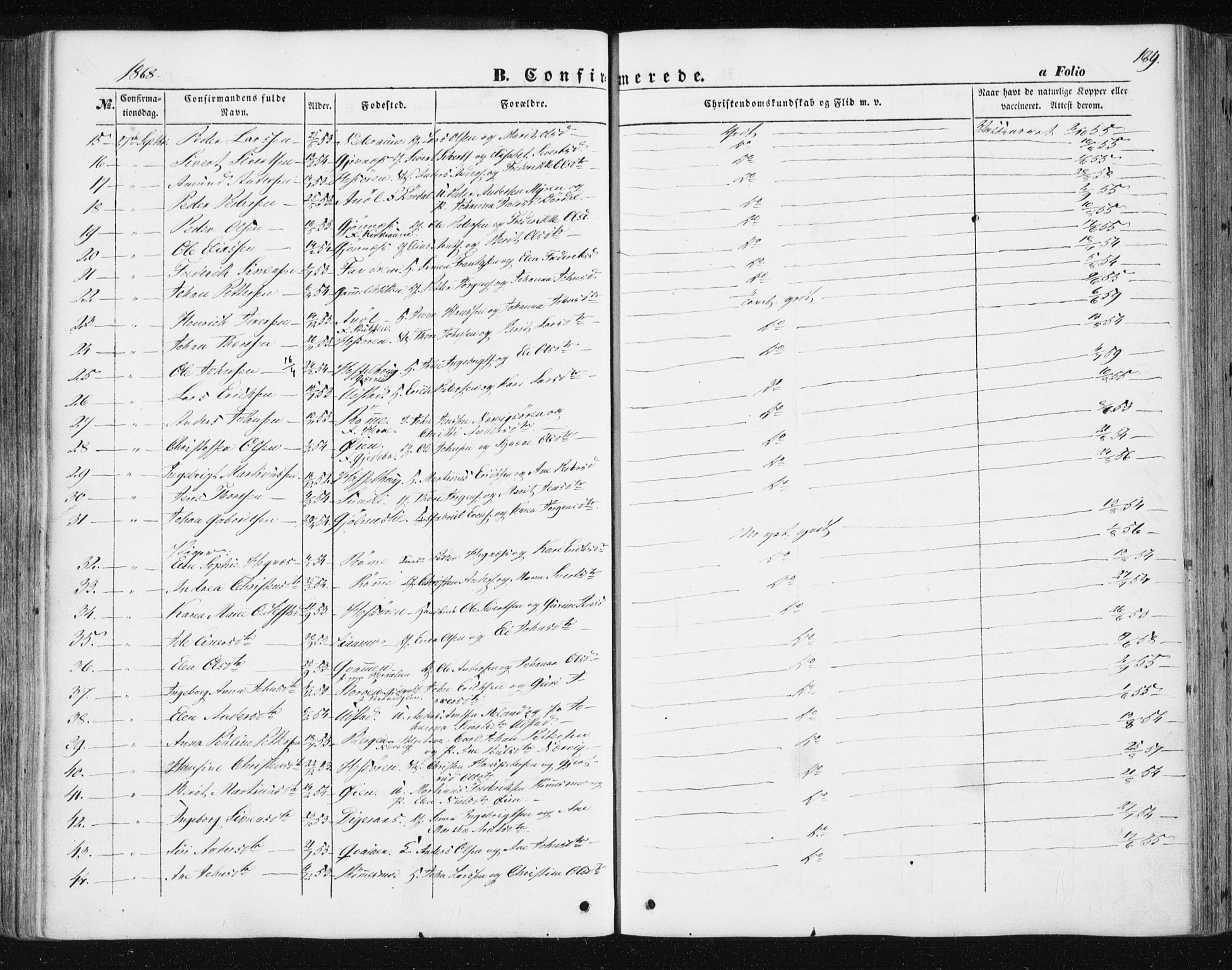 Ministerialprotokoller, klokkerbøker og fødselsregistre - Sør-Trøndelag, AV/SAT-A-1456/668/L0806: Parish register (official) no. 668A06, 1854-1869, p. 189