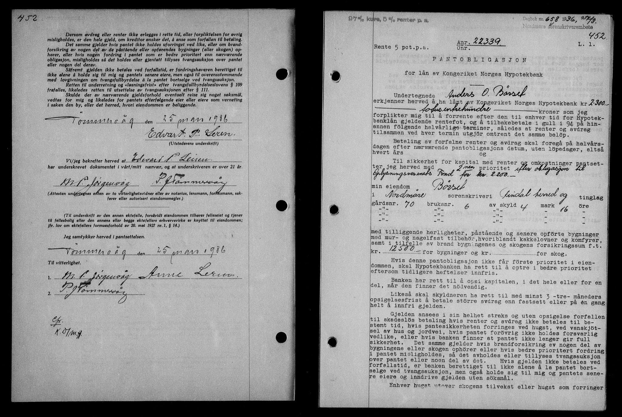 Nordmøre sorenskriveri, AV/SAT-A-4132/1/2/2Ca/L0087: Mortgage book no. 77, 1935-1936, Deed date: 27.03.1936