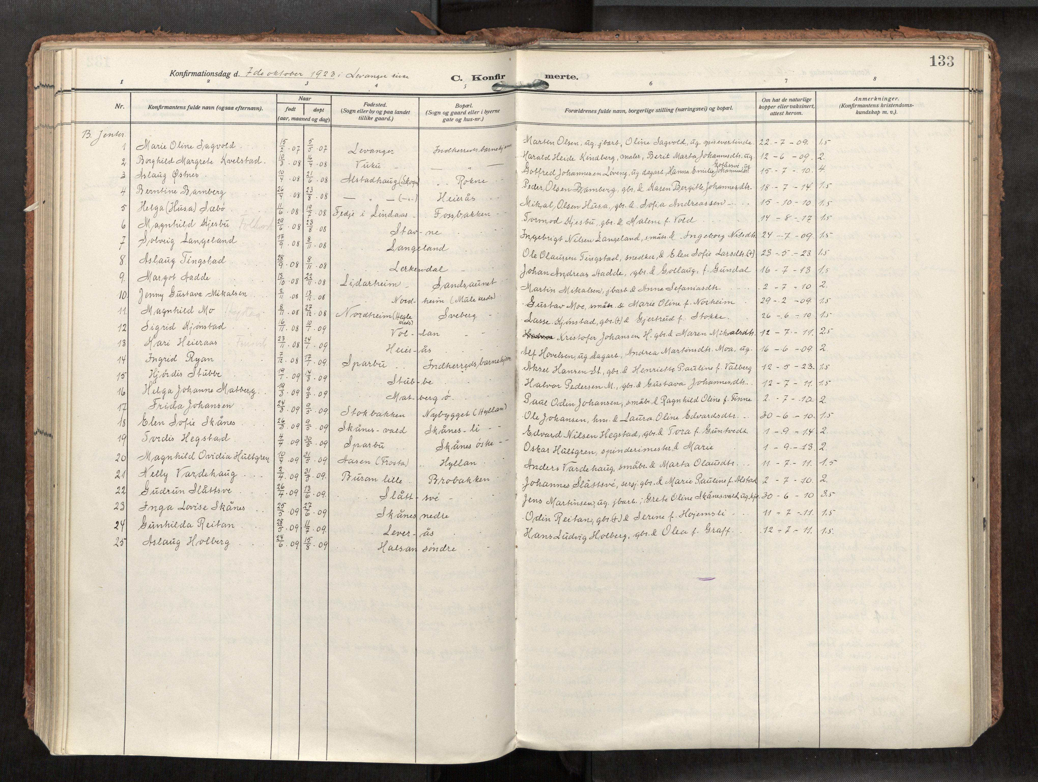 Levanger sokneprestkontor, SAT/A-1301/2/H/Haa/L0002: Parish register (official) no. 2, 1912-1935, p. 133