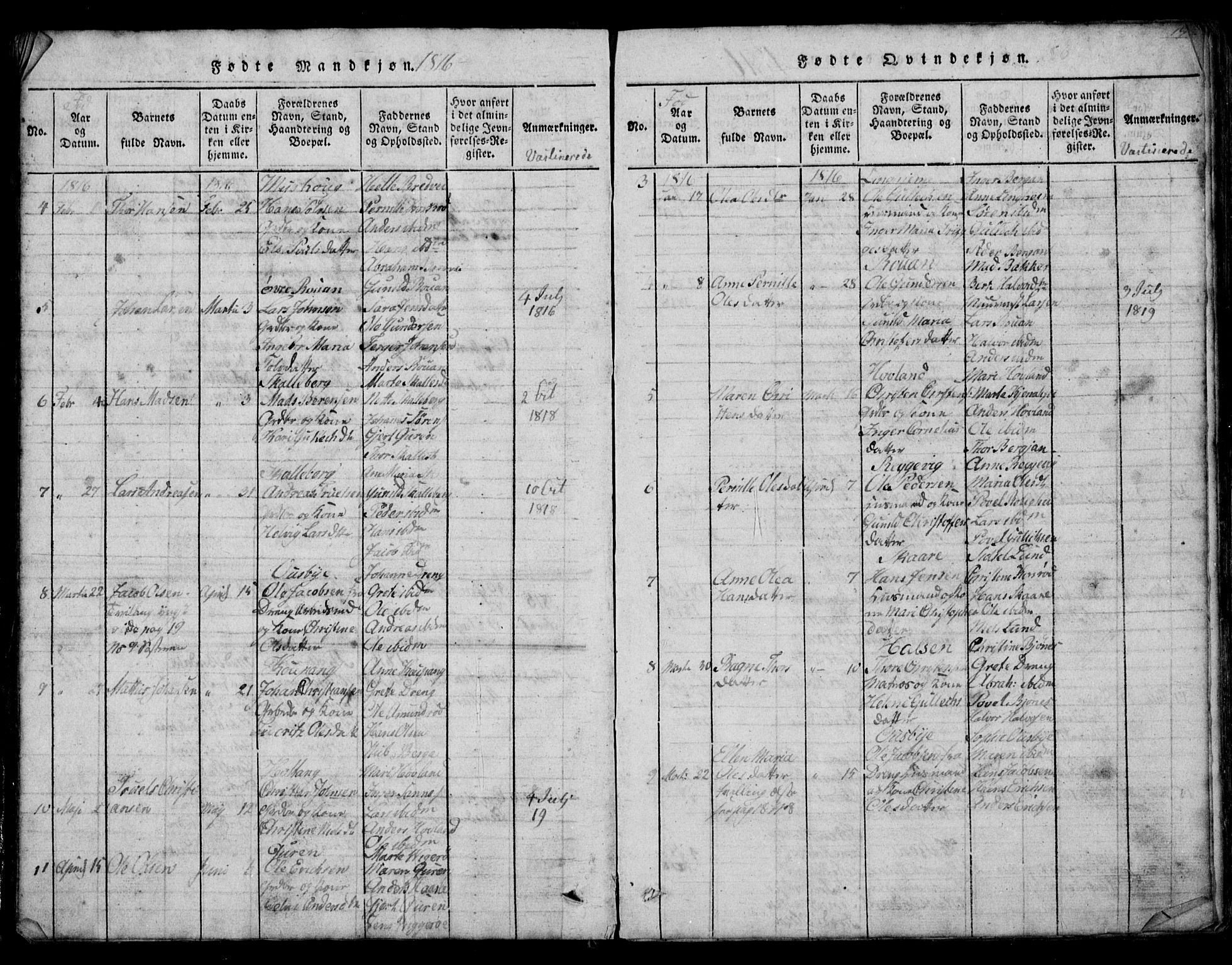 Tjølling kirkebøker, AV/SAKO-A-60/G/Ga/L0001: Parish register (copy) no. 1, 1814-1835, p. 18-19