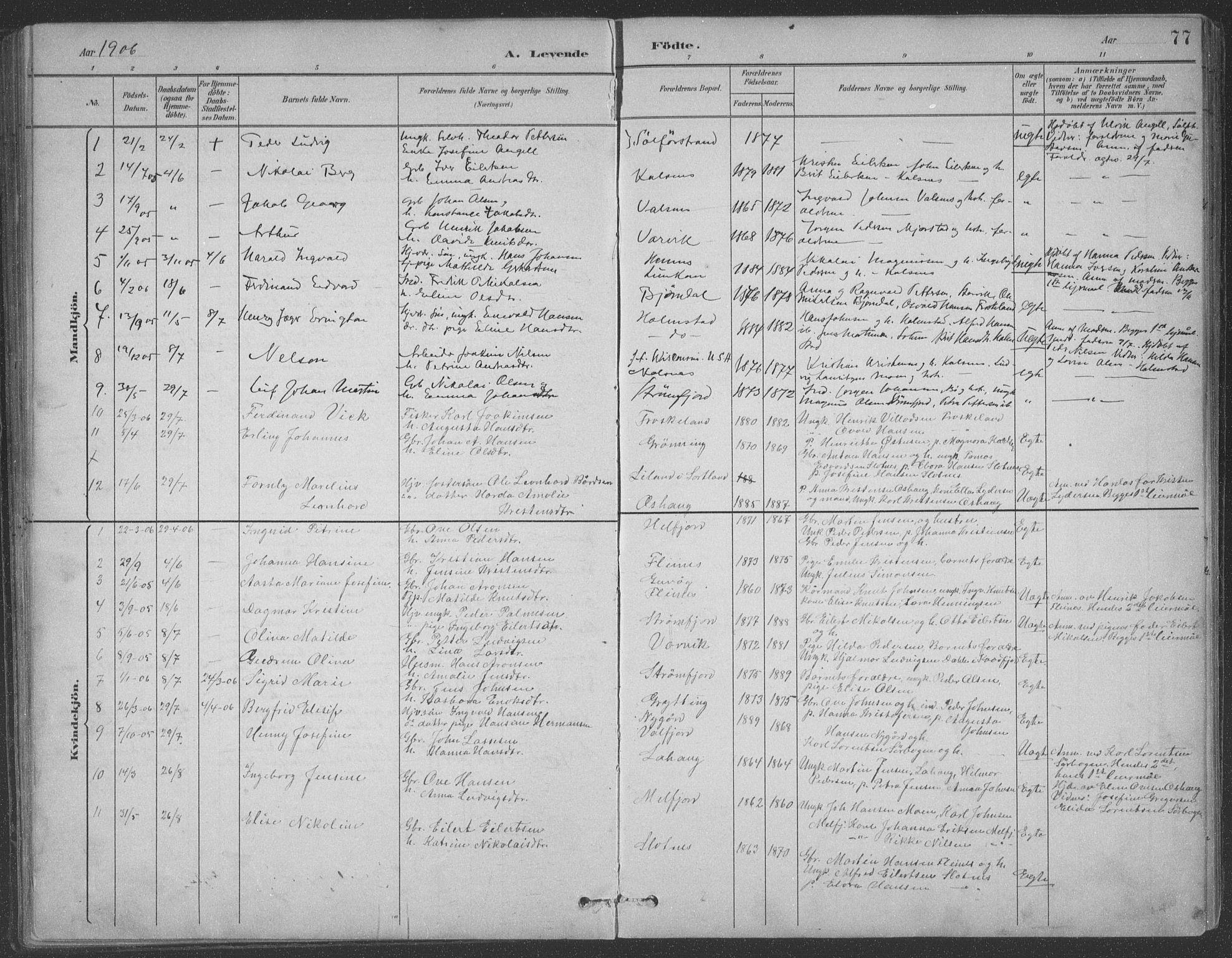 Ministerialprotokoller, klokkerbøker og fødselsregistre - Nordland, AV/SAT-A-1459/890/L1290: Parish register (copy) no. 890C01, 1882-1911, p. 77