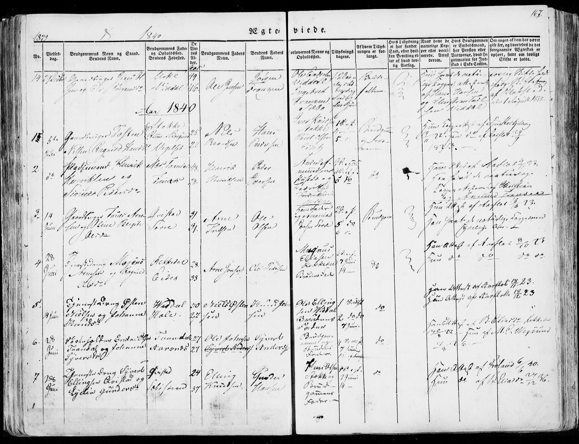 Ministerialprotokoller, klokkerbøker og fødselsregistre - Møre og Romsdal, AV/SAT-A-1454/515/L0208: Parish register (official) no. 515A04, 1830-1846, p. 167