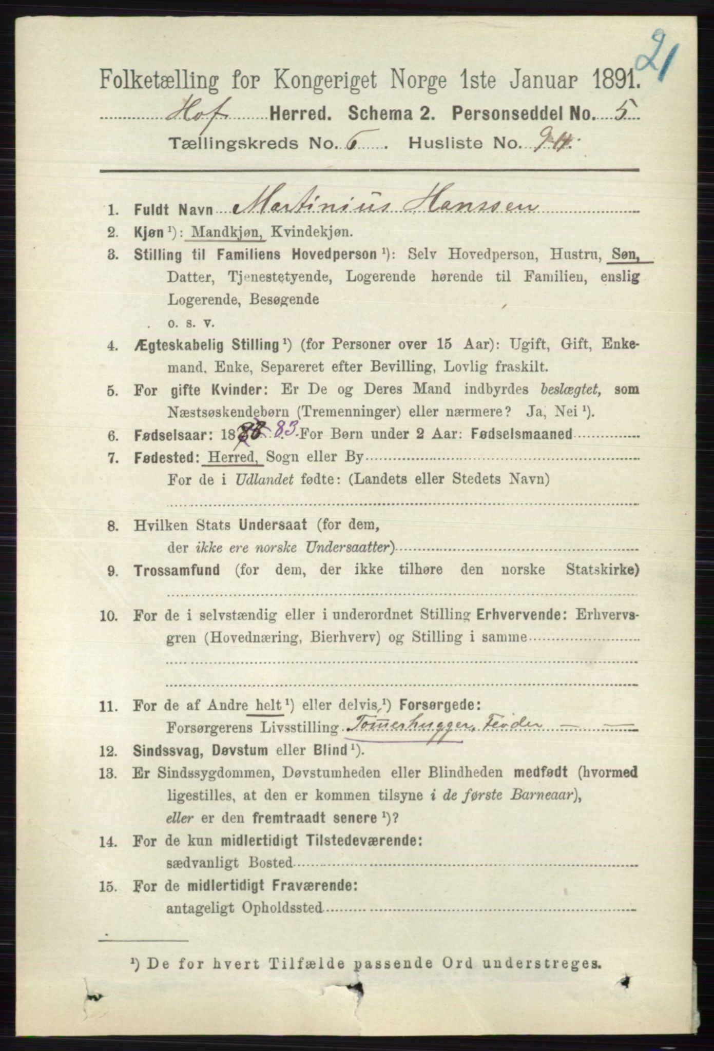 RA, 1891 census for 0714 Hof, 1891, p. 2347