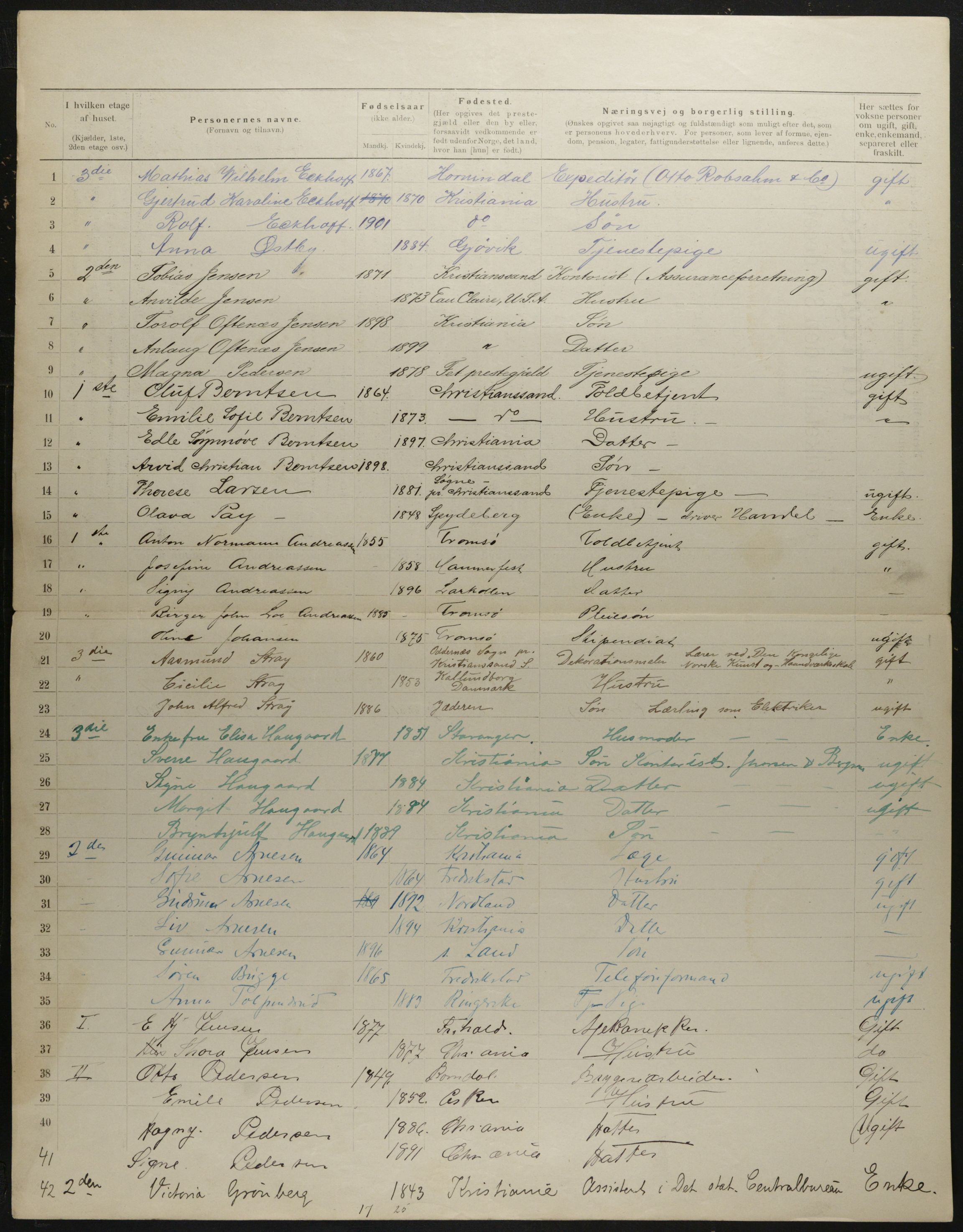 OBA, Municipal Census 1901 for Kristiania, 1901, p. 2312