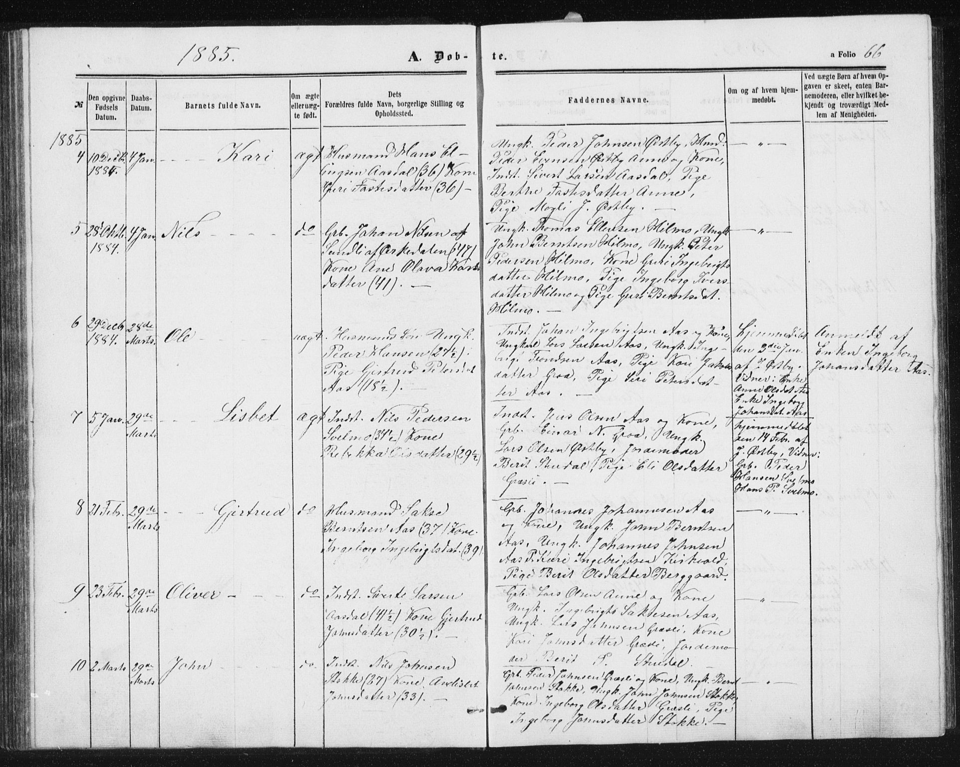 Ministerialprotokoller, klokkerbøker og fødselsregistre - Sør-Trøndelag, SAT/A-1456/698/L1166: Parish register (copy) no. 698C03, 1861-1887, p. 66