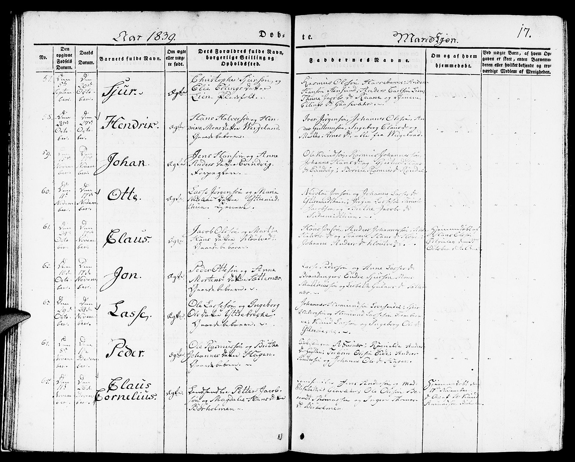 Gulen sokneprestembete, AV/SAB-A-80201/H/Haa/Haaa/L0020: Parish register (official) no. A 20, 1837-1847, p. 17