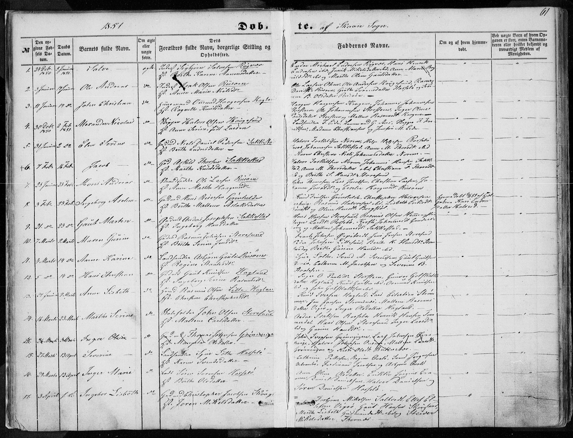 Torvastad sokneprestkontor, AV/SAST-A -101857/H/Ha/Haa/L0009: Parish register (official) no. A 9, 1847-1856, p. 61