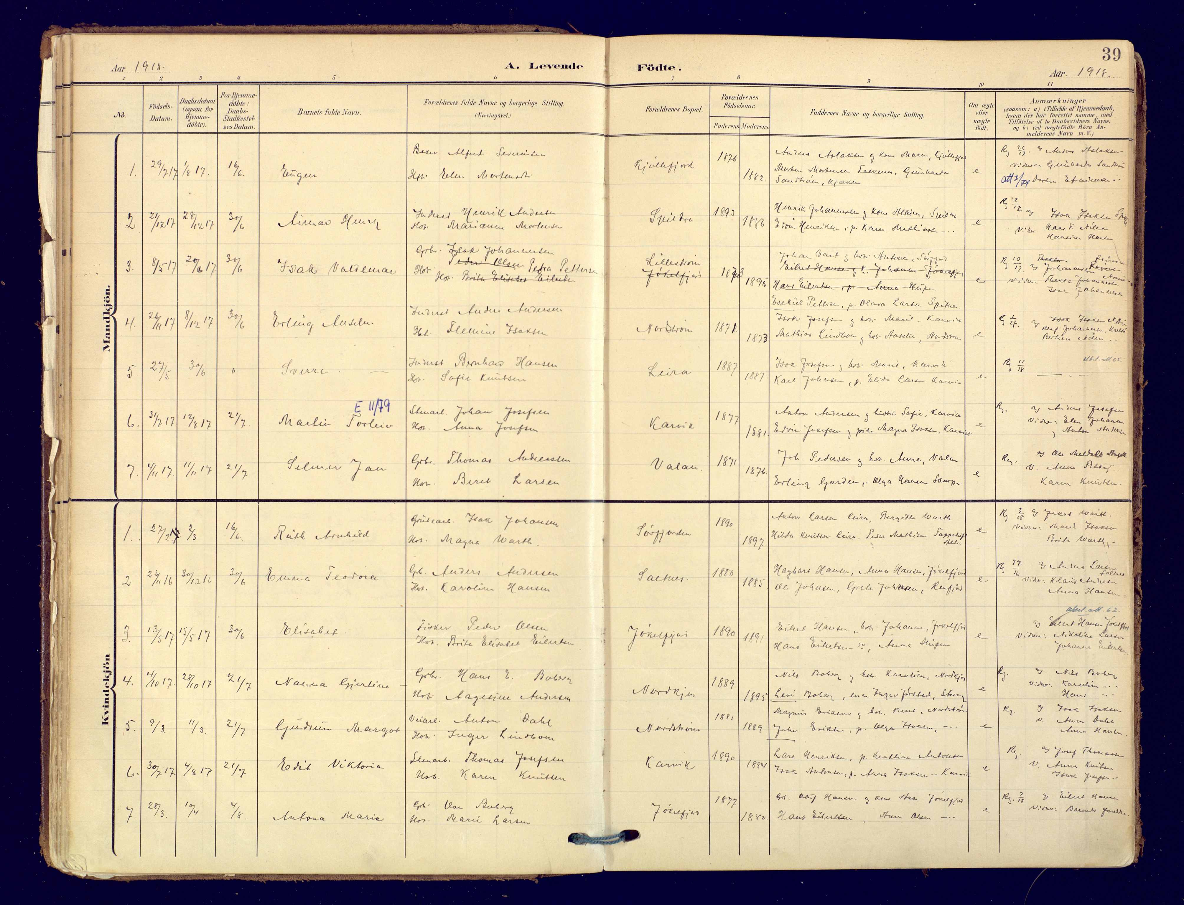 Skjervøy sokneprestkontor, AV/SATØ-S-1300/H/Ha/Haa: Parish register (official) no. 19, 1908-1936, p. 39
