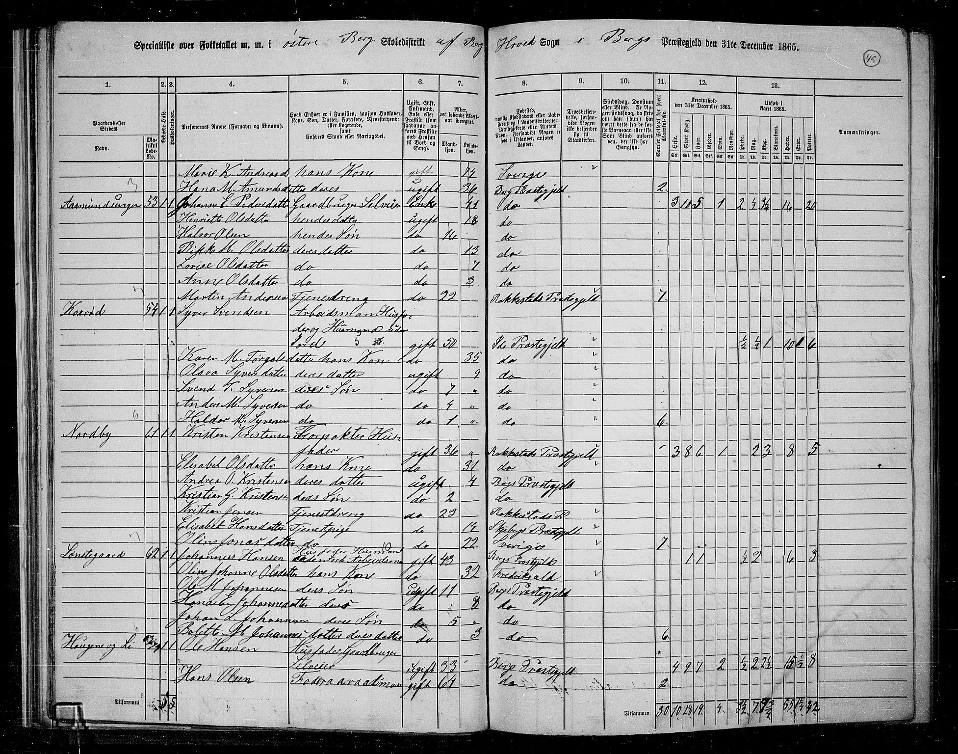 RA, 1865 census for Berg, 1865, p. 42