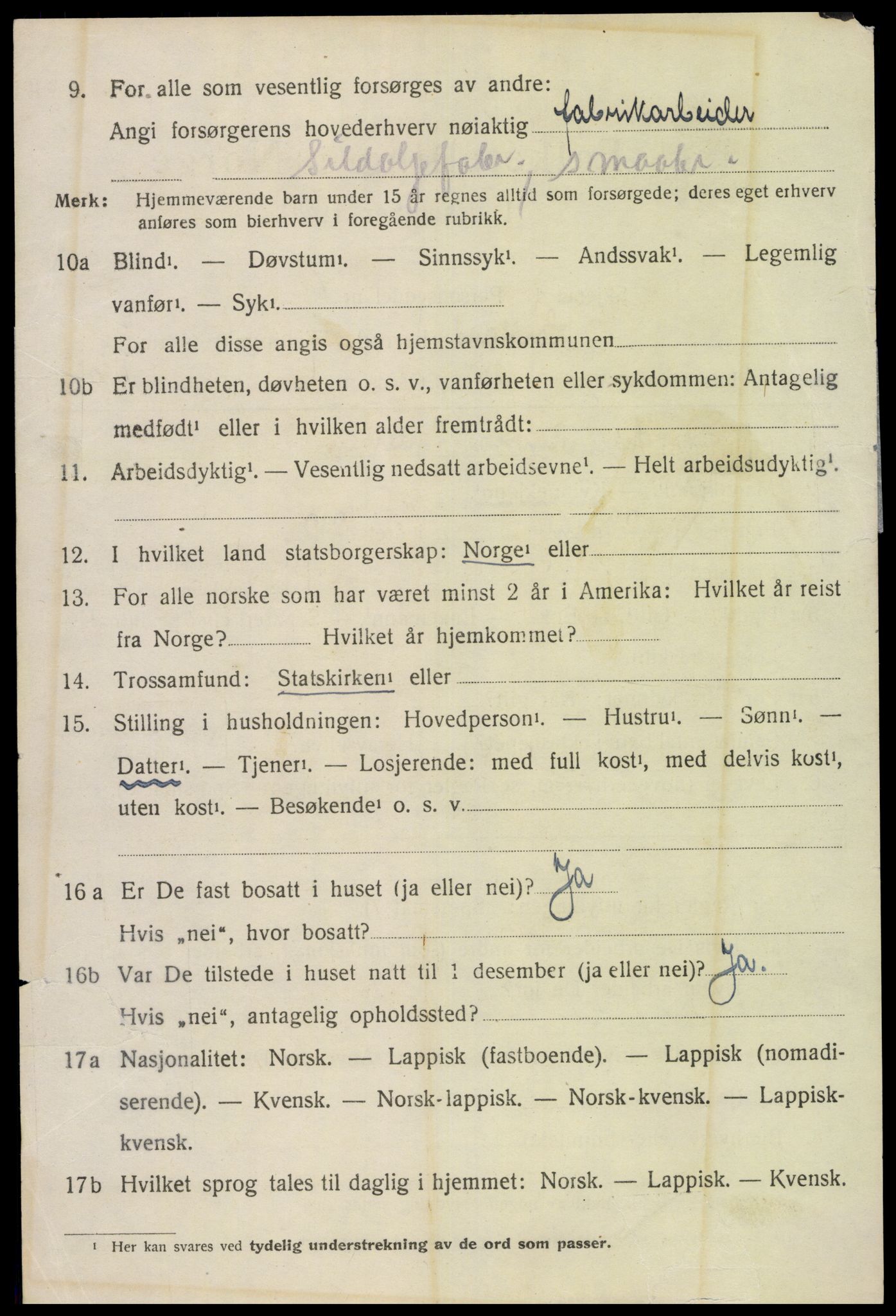 SAT, 1920 census for Sortland, 1920, p. 10867