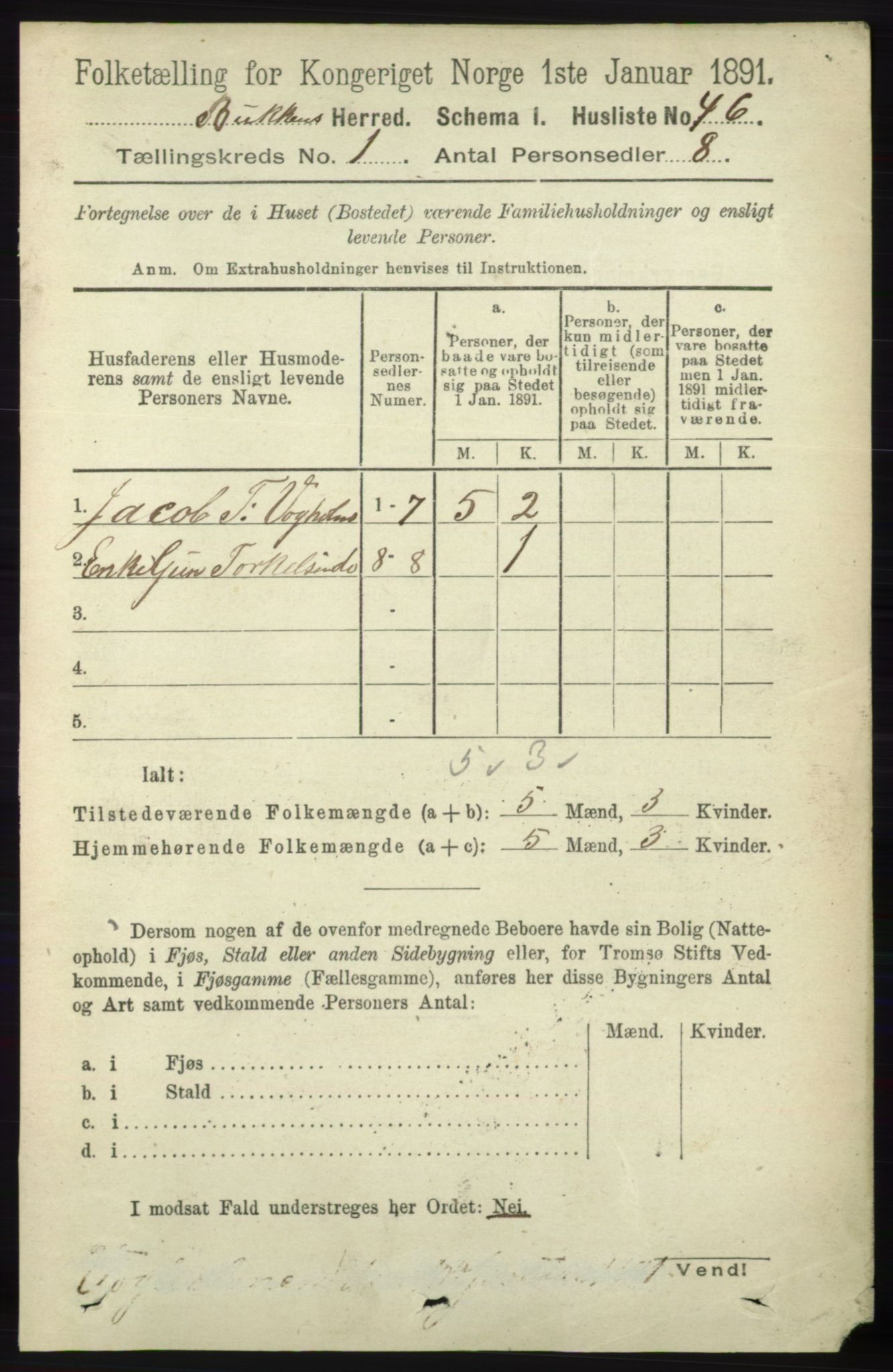 RA, 1891 census for 1145 Bokn, 1891, p. 60