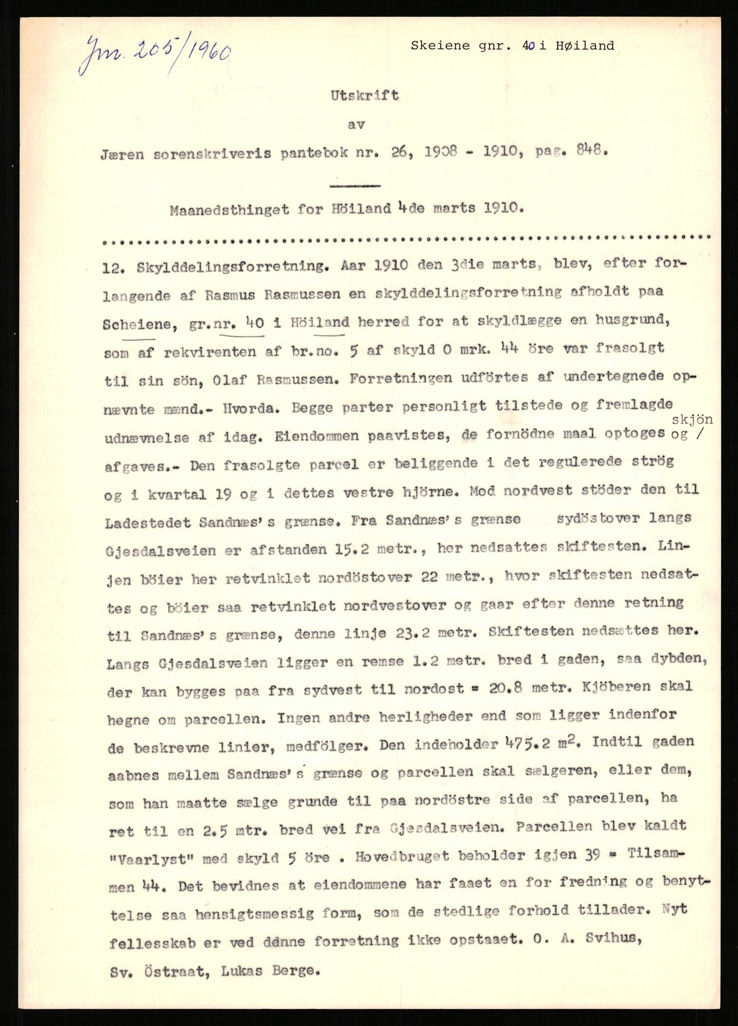 Statsarkivet i Stavanger, AV/SAST-A-101971/03/Y/Yj/L0075: Avskrifter sortert etter gårdsnavn: Skastad - Skjerveim, 1750-1930, p. 383