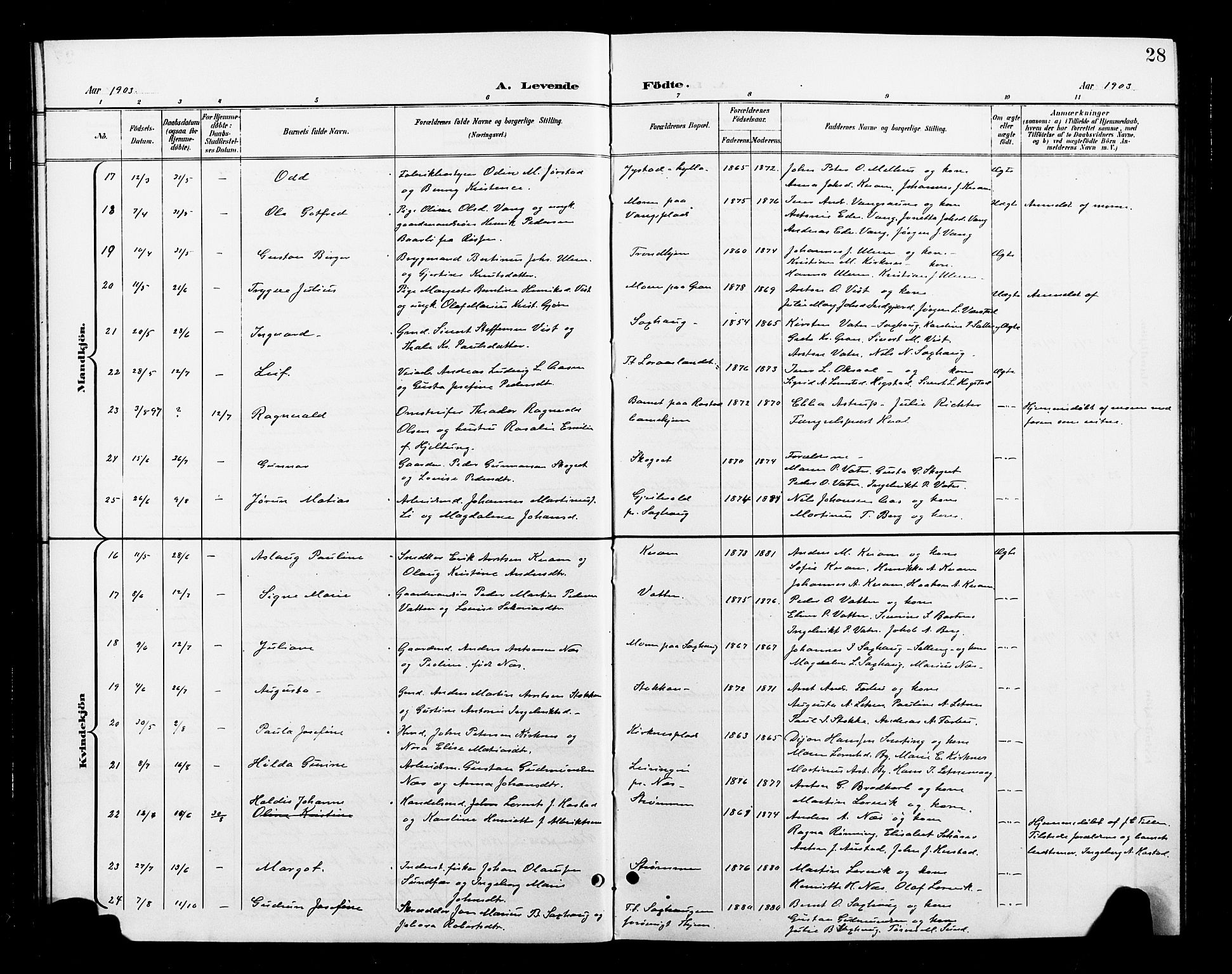 Ministerialprotokoller, klokkerbøker og fødselsregistre - Nord-Trøndelag, AV/SAT-A-1458/730/L0302: Parish register (copy) no. 730C05, 1898-1924, p. 28