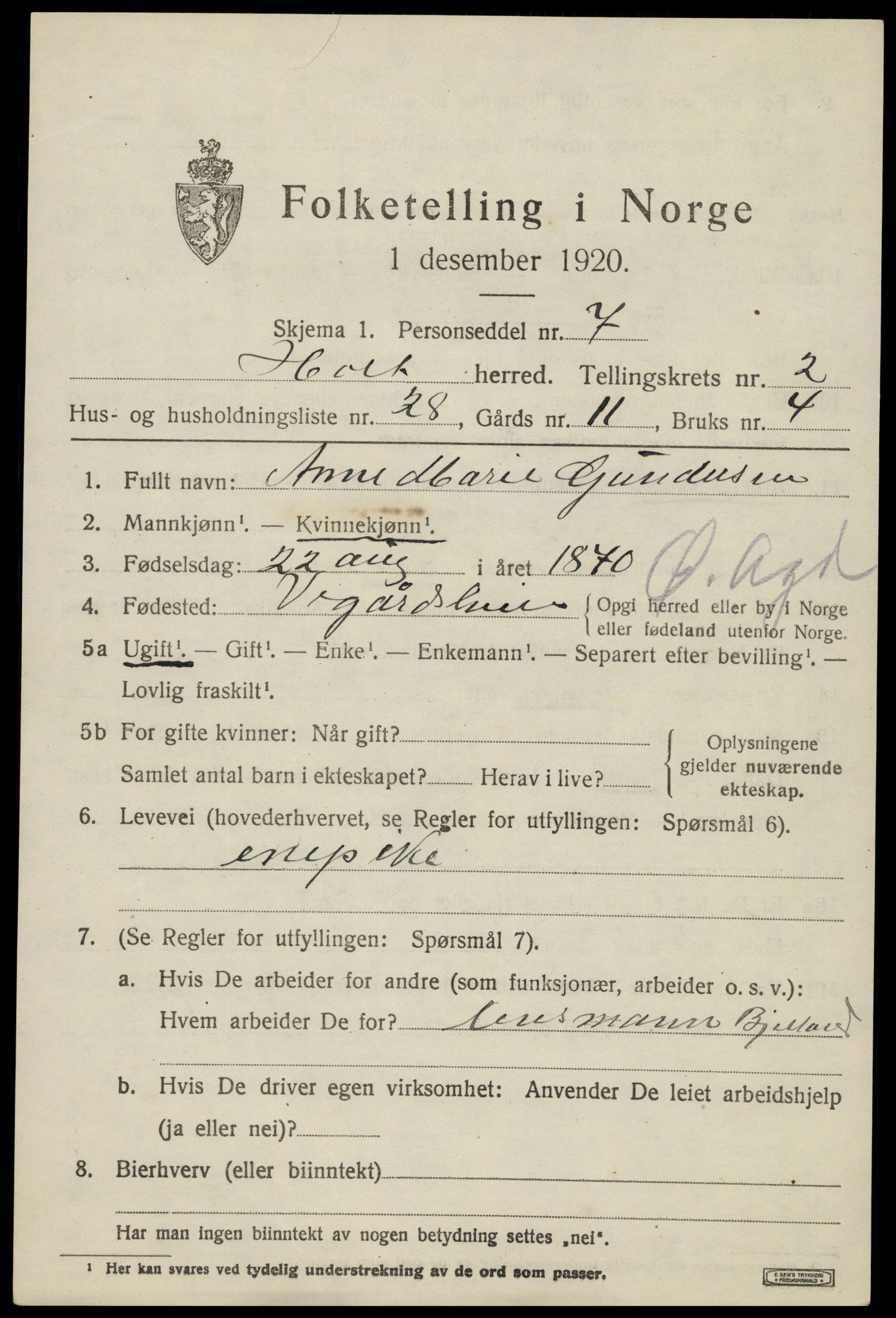 SAK, 1920 census for Holt, 1920, p. 2298