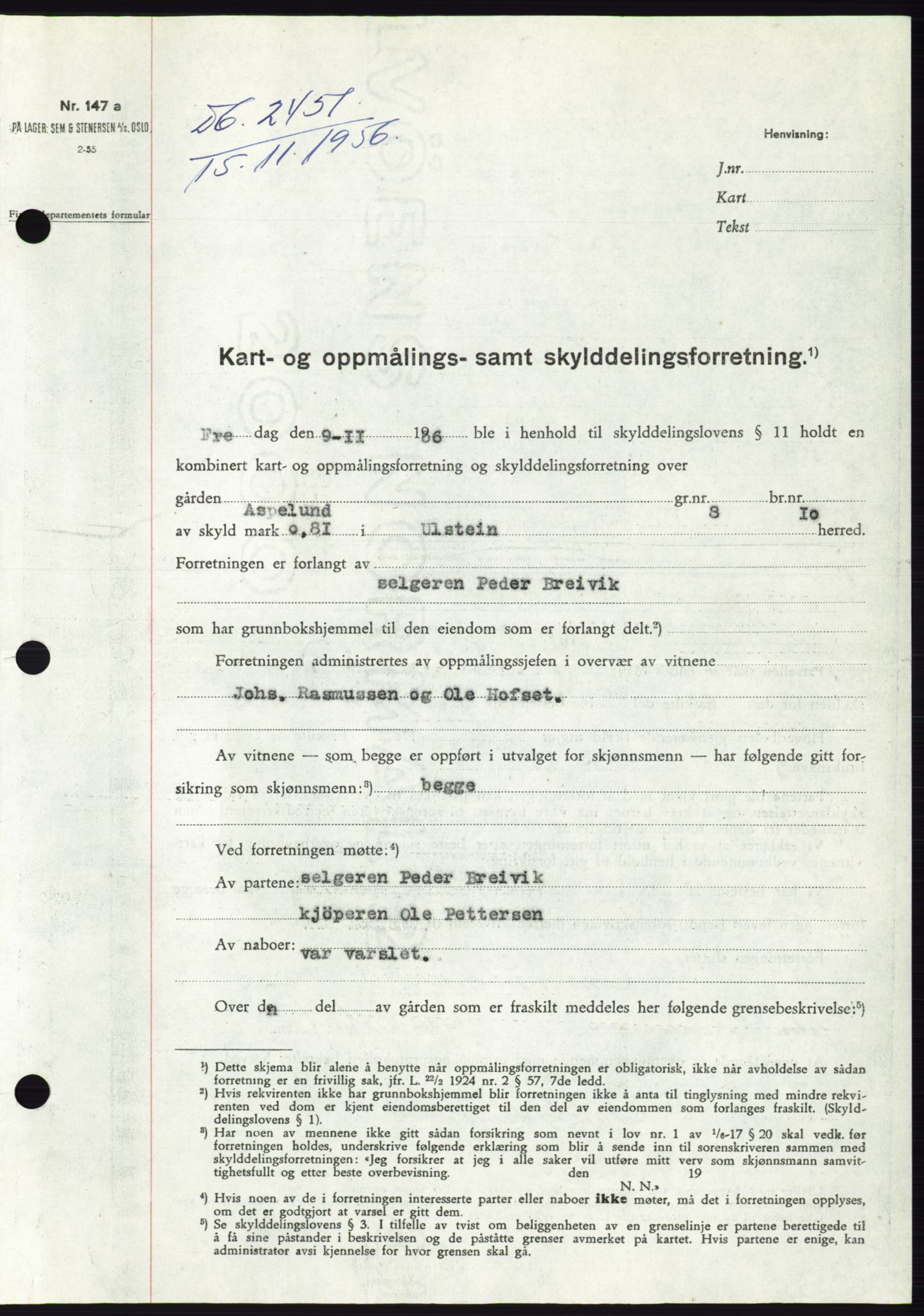 Søre Sunnmøre sorenskriveri, AV/SAT-A-4122/1/2/2C/L0105: Mortgage book no. 31A, 1956-1957, Diary no: : 2451/1956