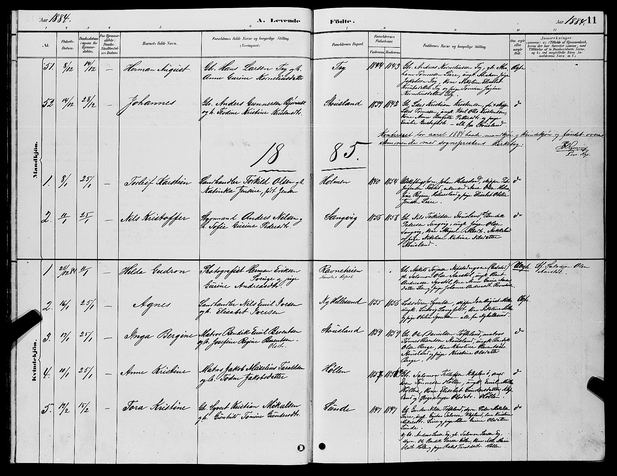 Søgne sokneprestkontor, SAK/1111-0037/F/Fb/Fbb/L0005: Parish register (copy) no. B 5, 1884-1891, p. 11