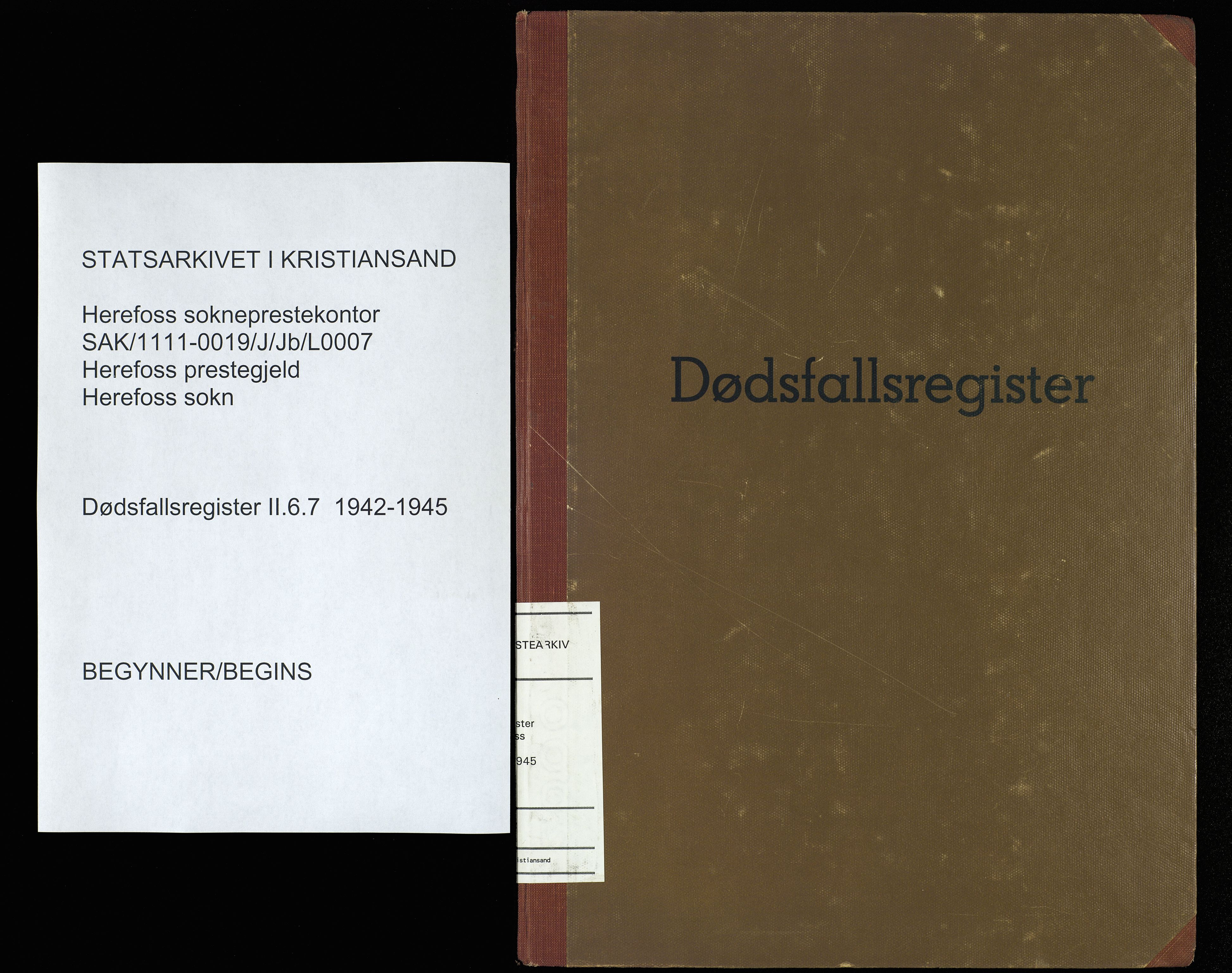 Herefoss sokneprestkontor, AV/SAK-1111-0019/J/Jb/L0007: II.6.7 - Dødsfallsregister Herefoss, 1942-1945