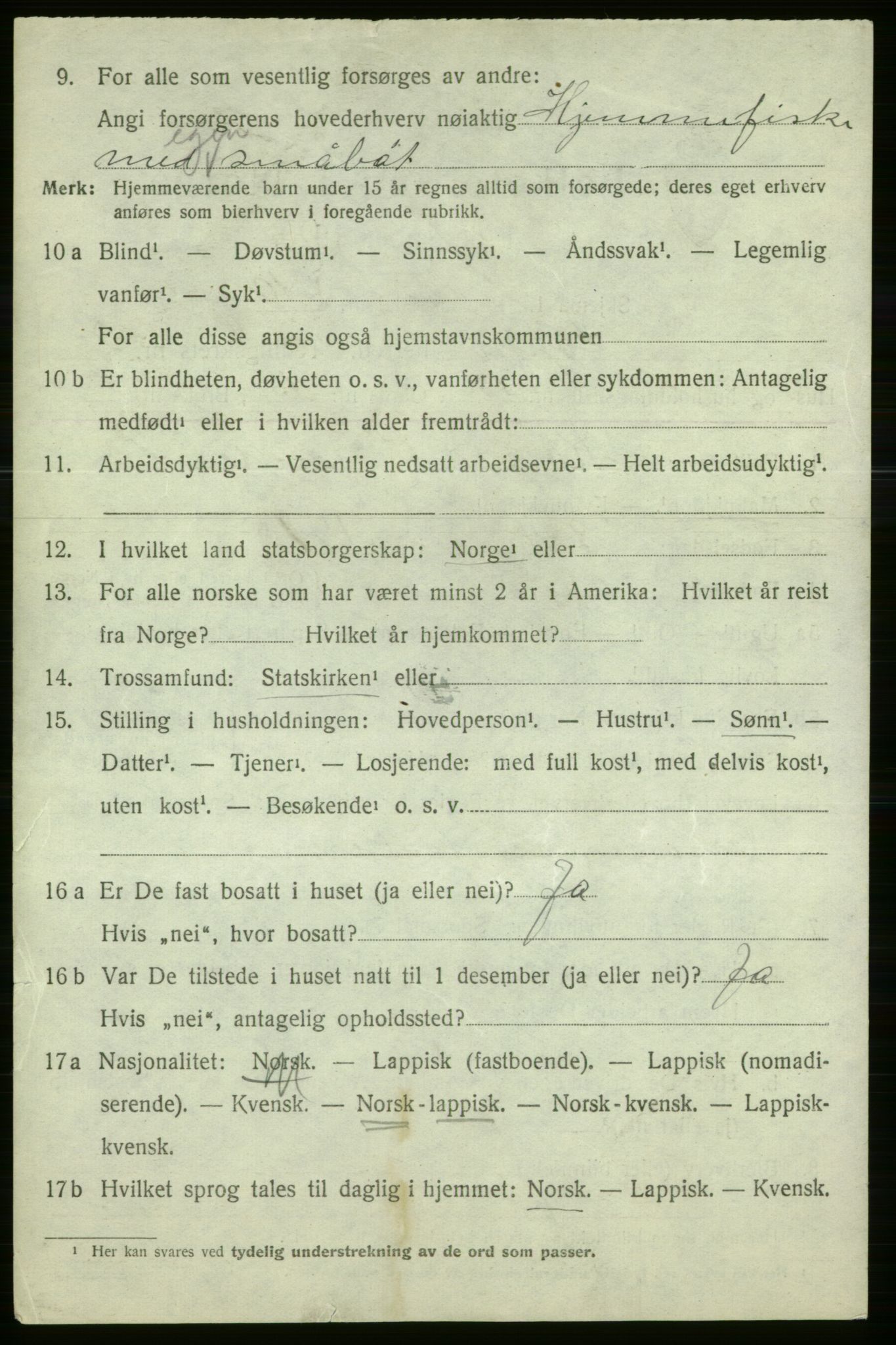 SATØ, 1920 census for Loppa, 1920, p. 1009