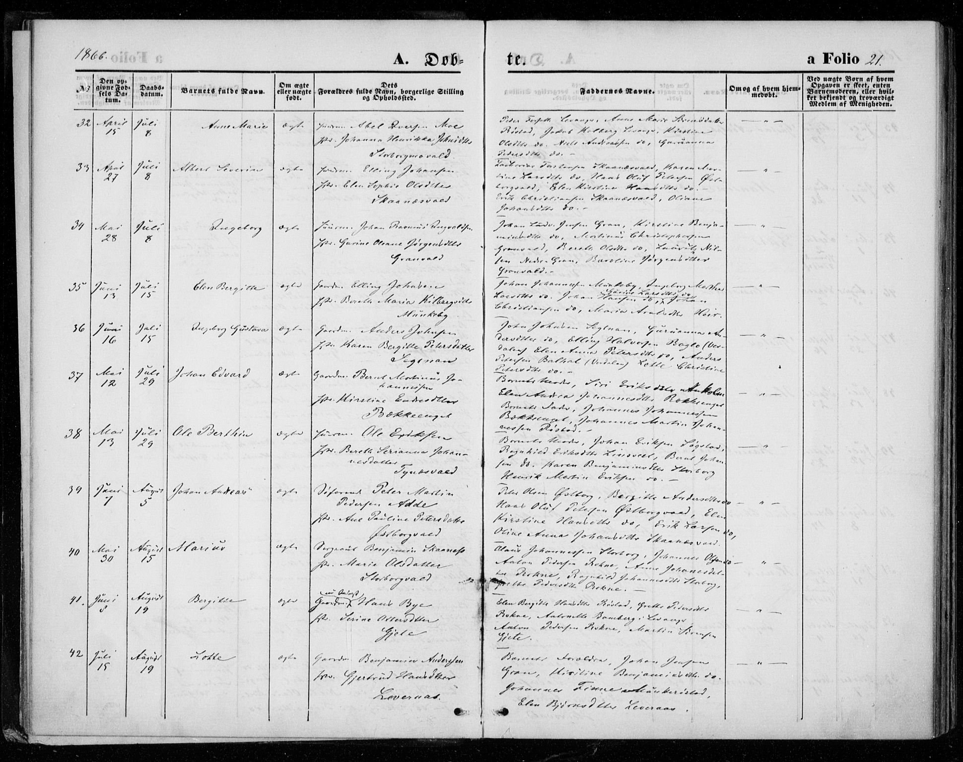 Ministerialprotokoller, klokkerbøker og fødselsregistre - Nord-Trøndelag, AV/SAT-A-1458/721/L0206: Parish register (official) no. 721A01, 1864-1874, p. 21