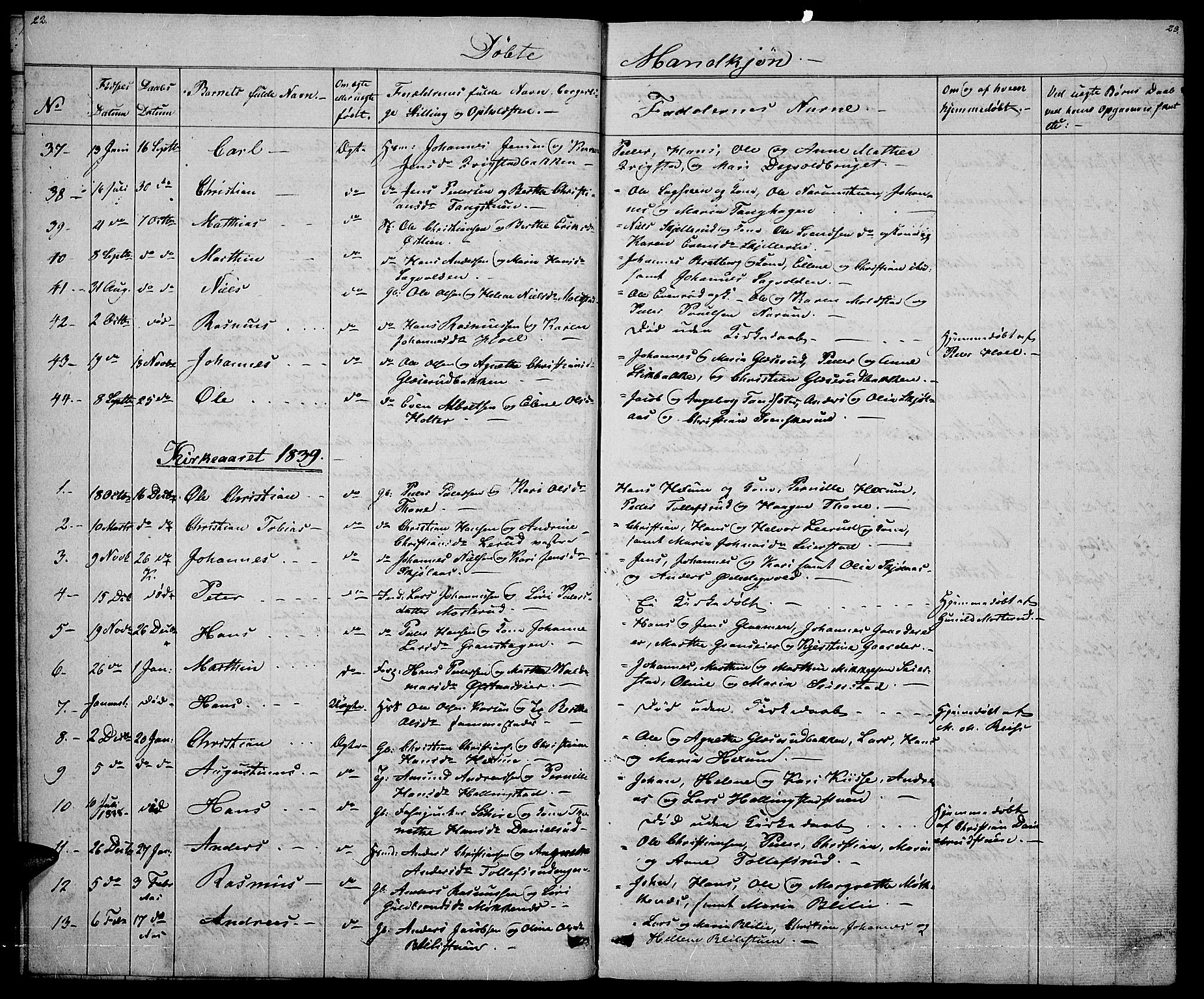 Vestre Toten prestekontor, SAH/PREST-108/H/Ha/Hab/L0002: Parish register (copy) no. 2, 1836-1848, p. 22-23