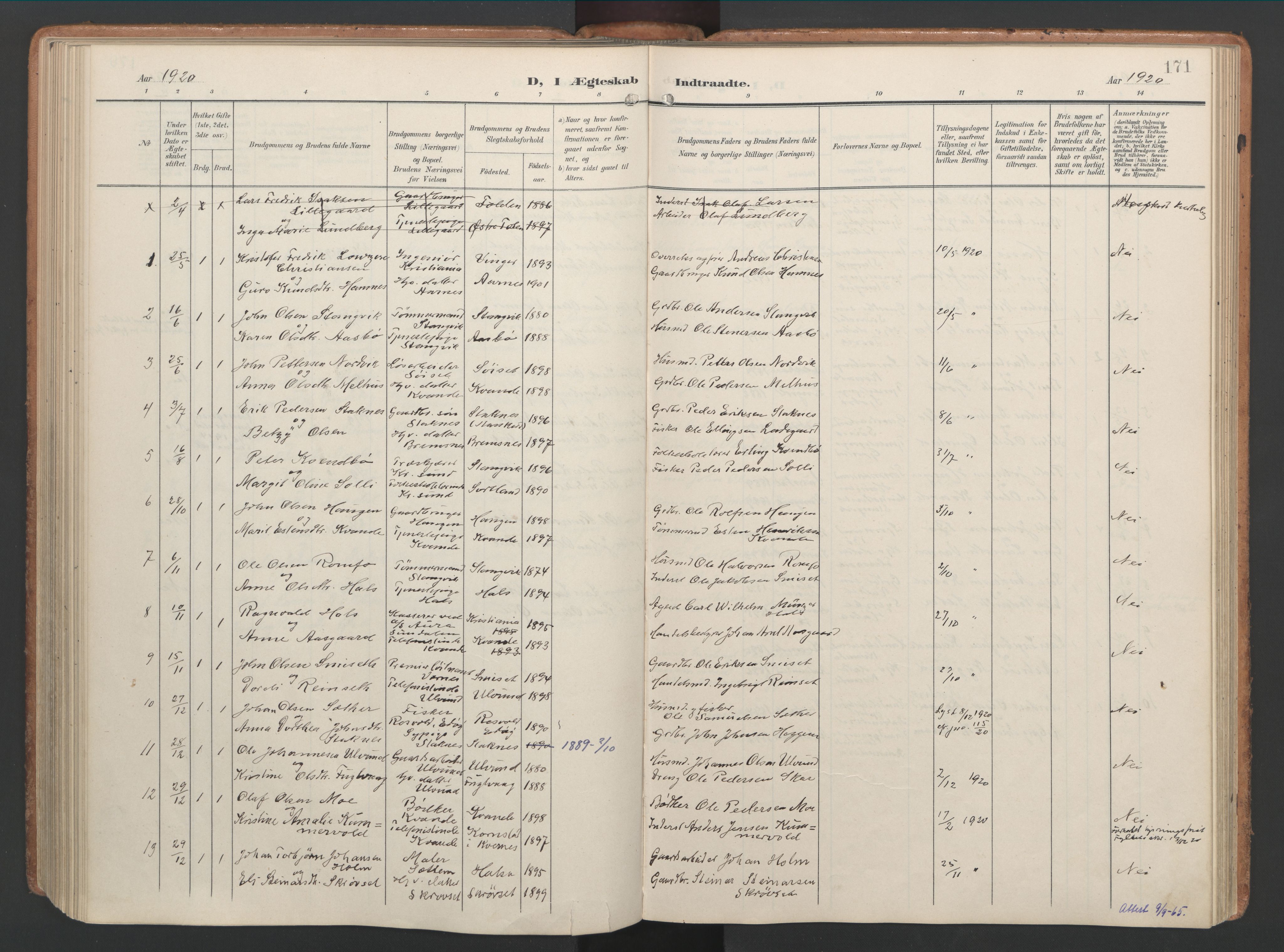 Ministerialprotokoller, klokkerbøker og fødselsregistre - Møre og Romsdal, AV/SAT-A-1454/592/L1030: Parish register (official) no. 592A08, 1901-1925, p. 171