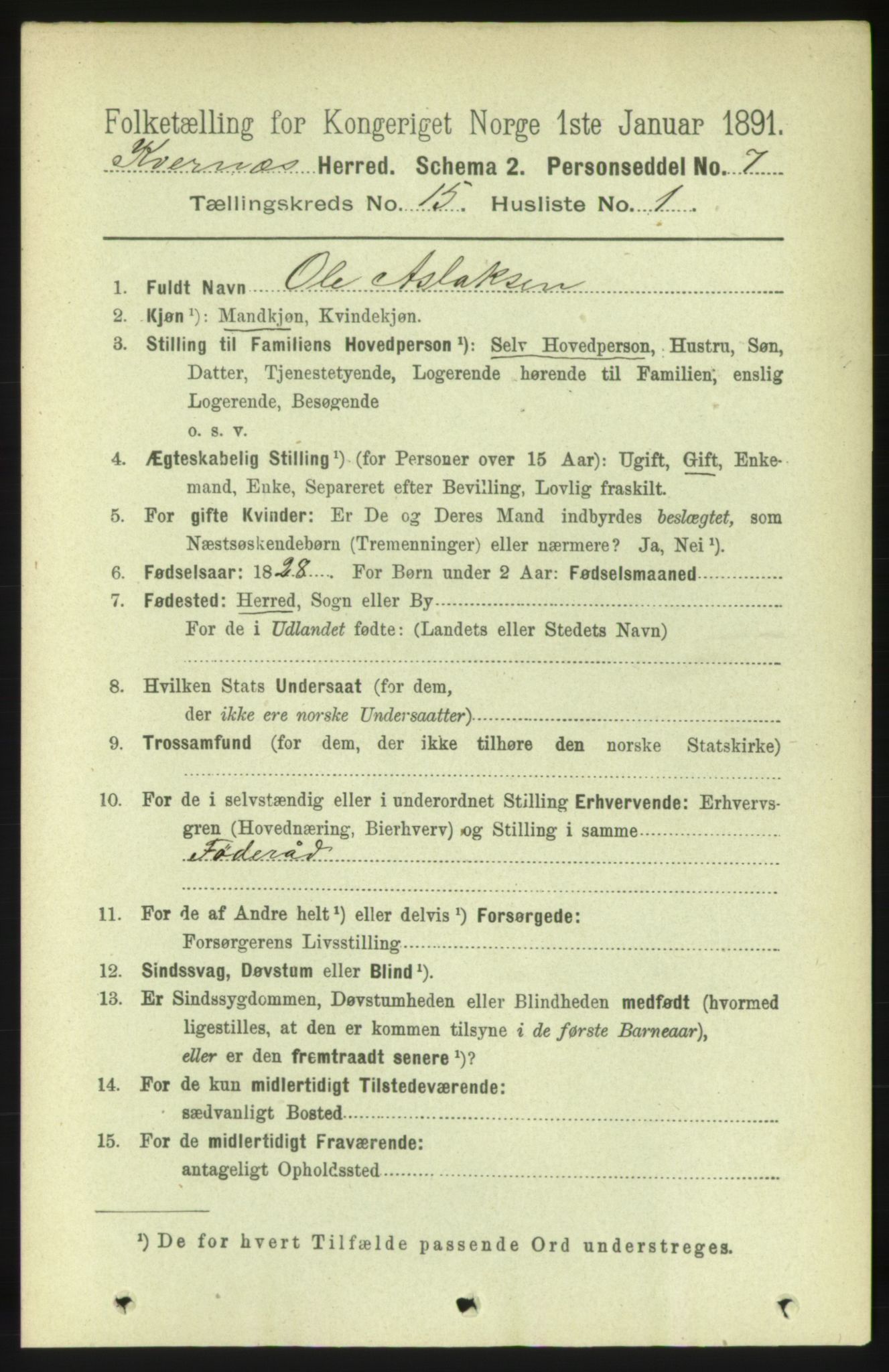 RA, 1891 census for 1553 Kvernes, 1891, p. 5957