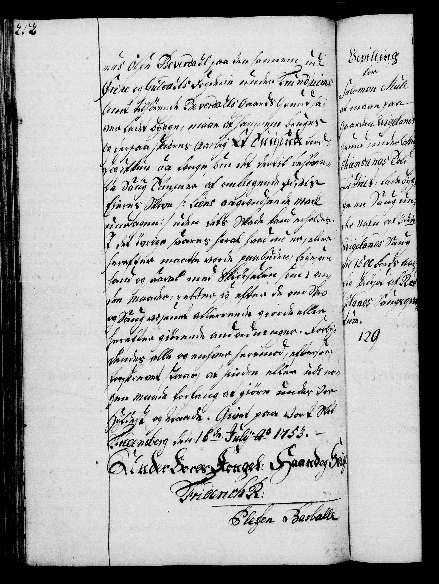 Rentekammeret, Kammerkanselliet, RA/EA-3111/G/Gg/Gga/L0006: Norsk ekspedisjonsprotokoll med register (merket RK 53.6), 1749-1759, p. 252