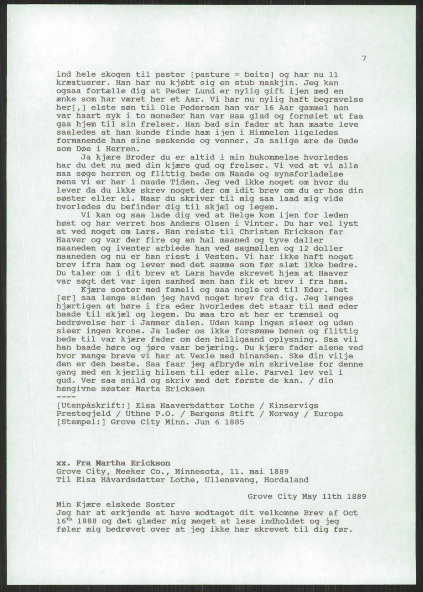 Samlinger til kildeutgivelse, Amerikabrevene, AV/RA-EA-4057/F/L0032: Innlån fra Hordaland: Nesheim - Øverland, 1838-1914, p. 1085