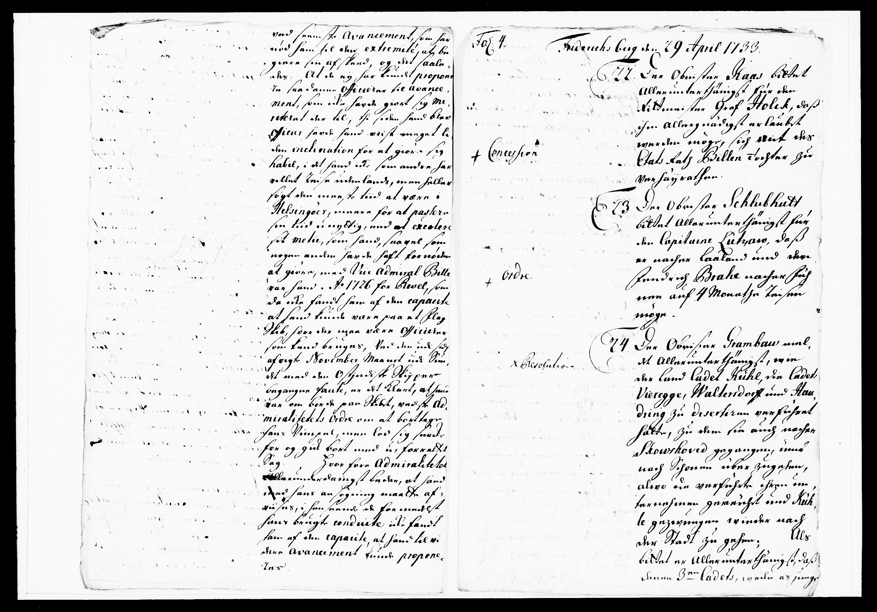 Krigskollegiet, Krigskancelliet, DRA/A-0006/-/1108-1113: Refererede sager, 1733, p. 119